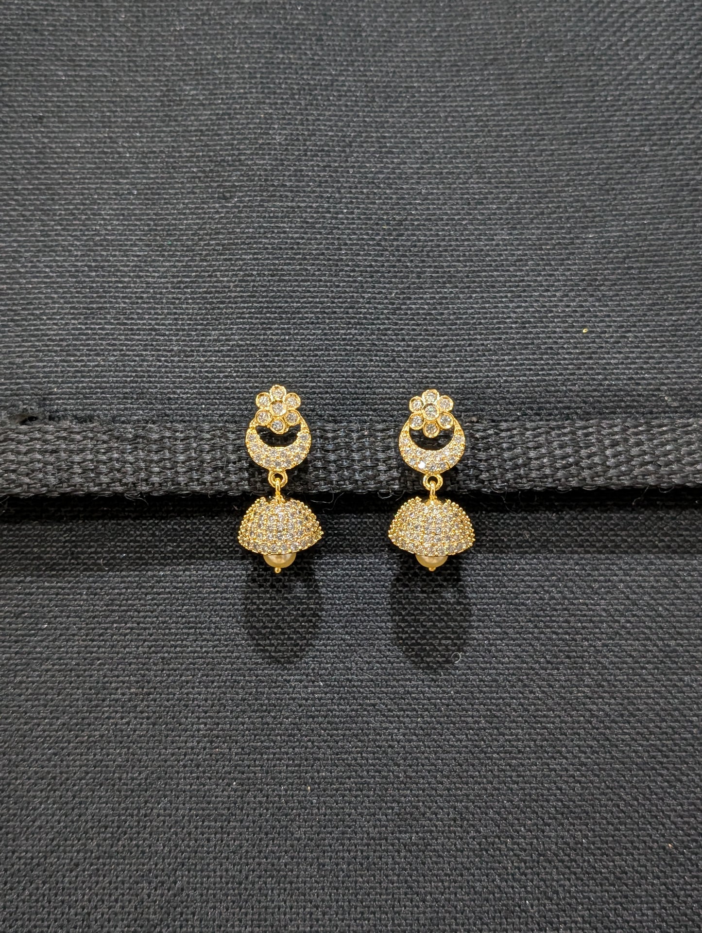 Small CZ Jhumka Earrings - Chandbali design
