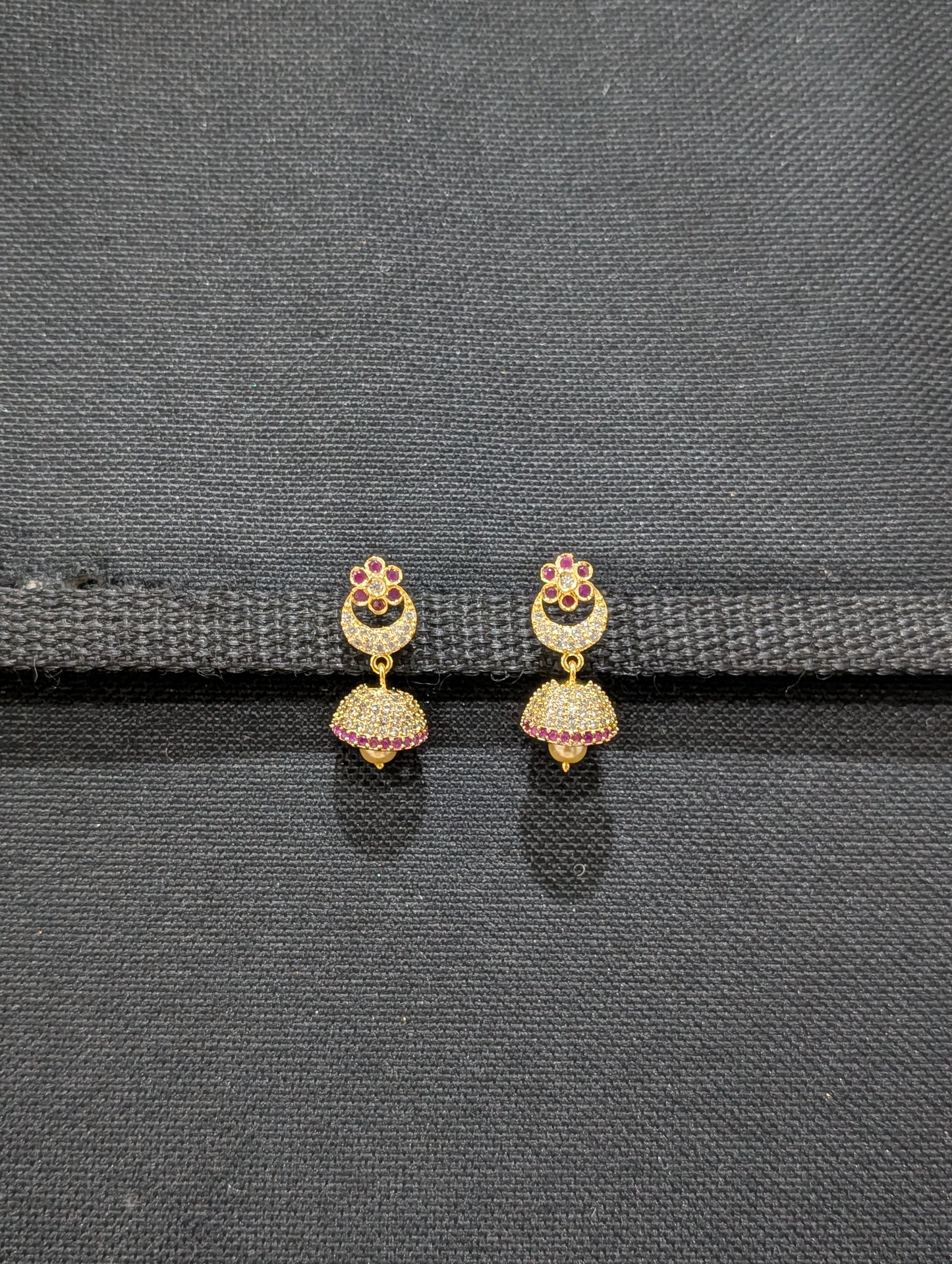 Small CZ Jhumka Earrings - Chandbali design