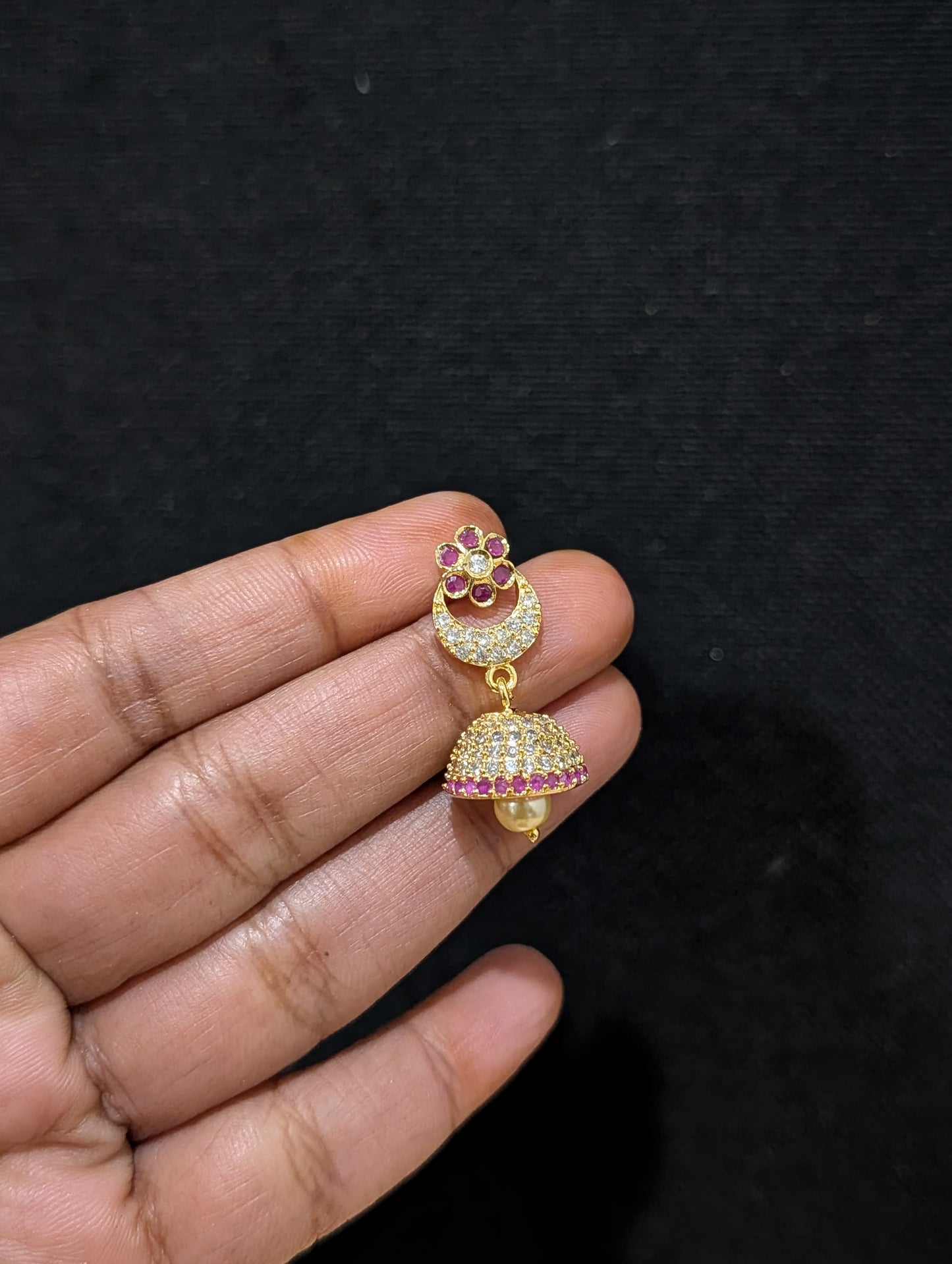 Small CZ Jhumka Earrings - Chandbali design
