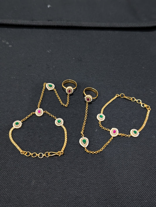 Jadau Kundan Haath Phool / Bracelet Ring Combo / Ring Chain Bracelet