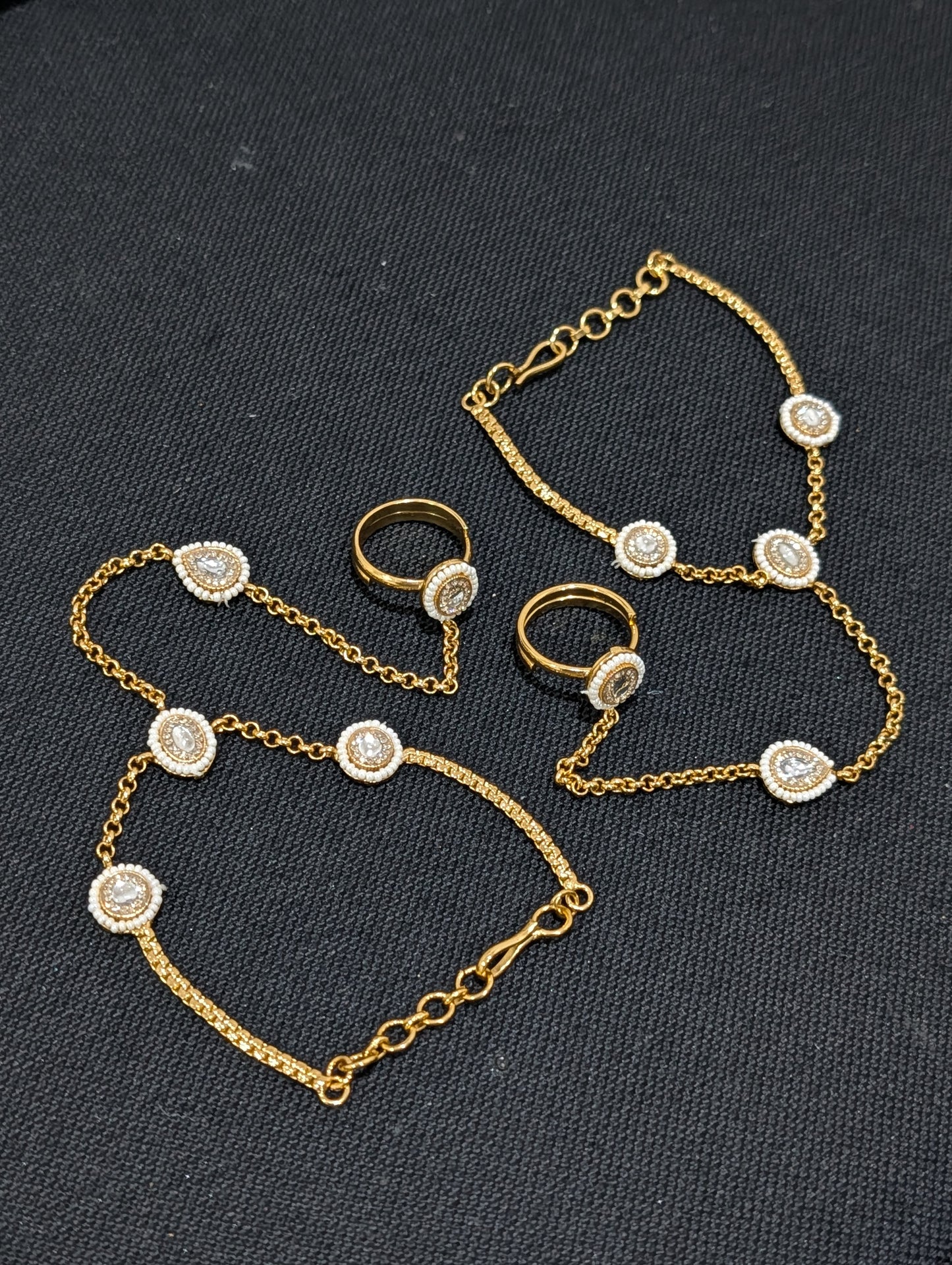Jadau Kundan Haath Phool / Bracelet Ring Combo / Ring Chain Bracelet
