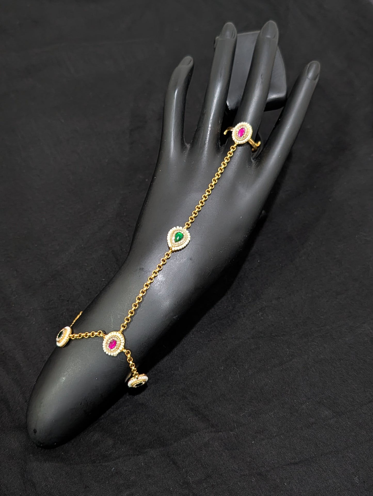 Jadau Kundan Haath Phool / Bracelet Ring Combo / Ring Chain Bracelet