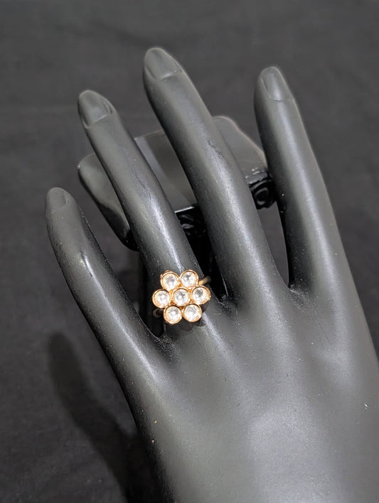 Flower Kundan Light Rose gold adjustable Finger rings