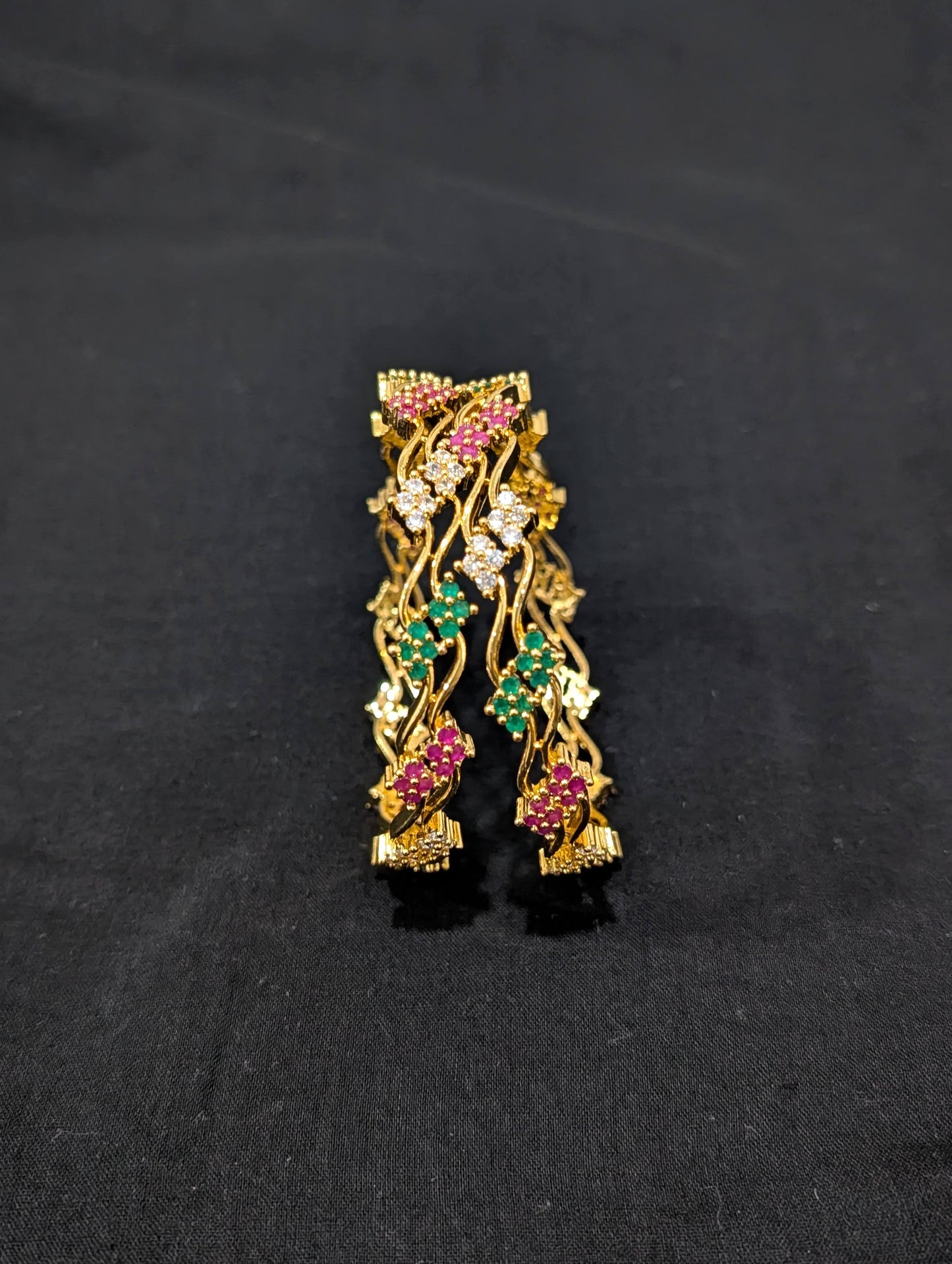 Dual line Curvy CZ one gram gold polished bangles