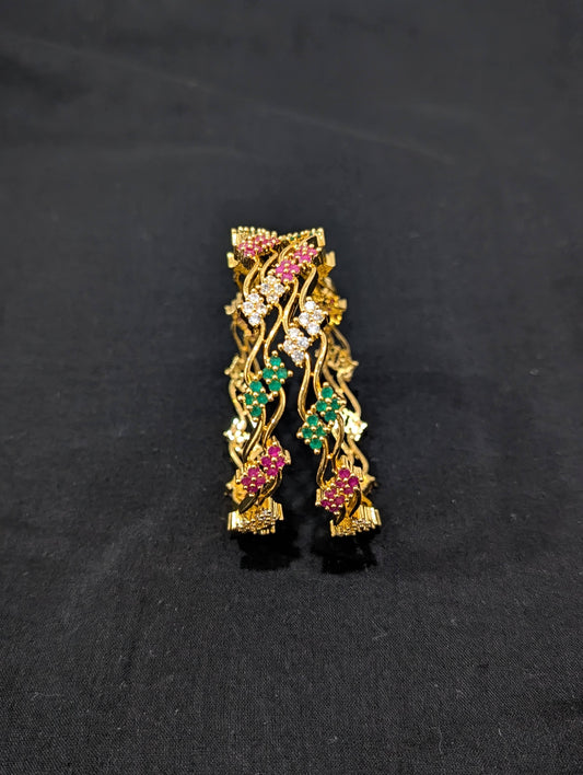 Dual line Curvy CZ one gram gold polished bangles