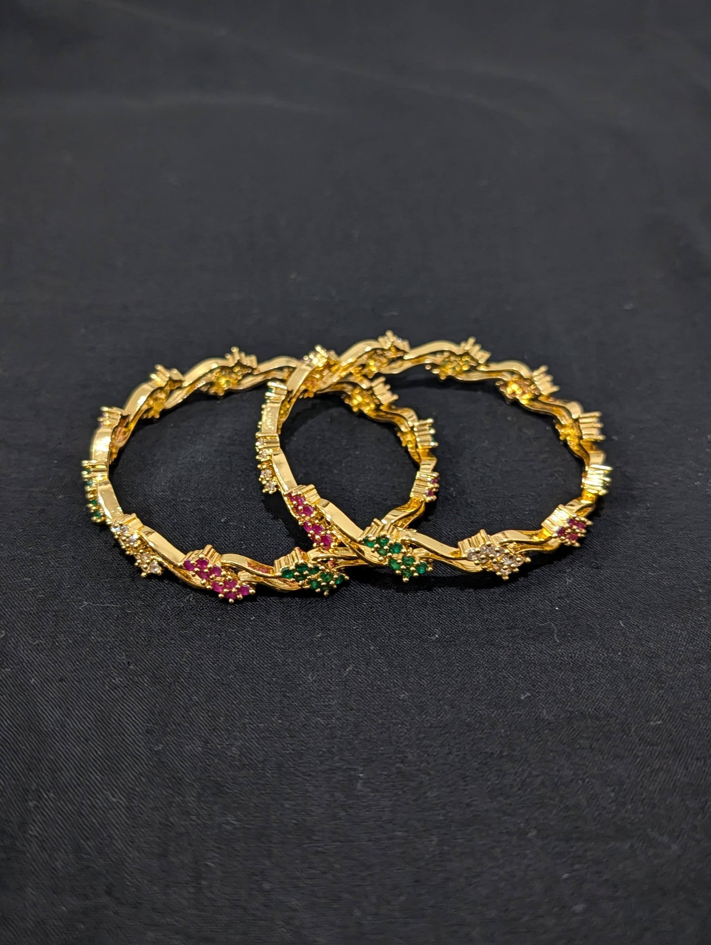 Dual line Curvy CZ one gram gold polished bangles