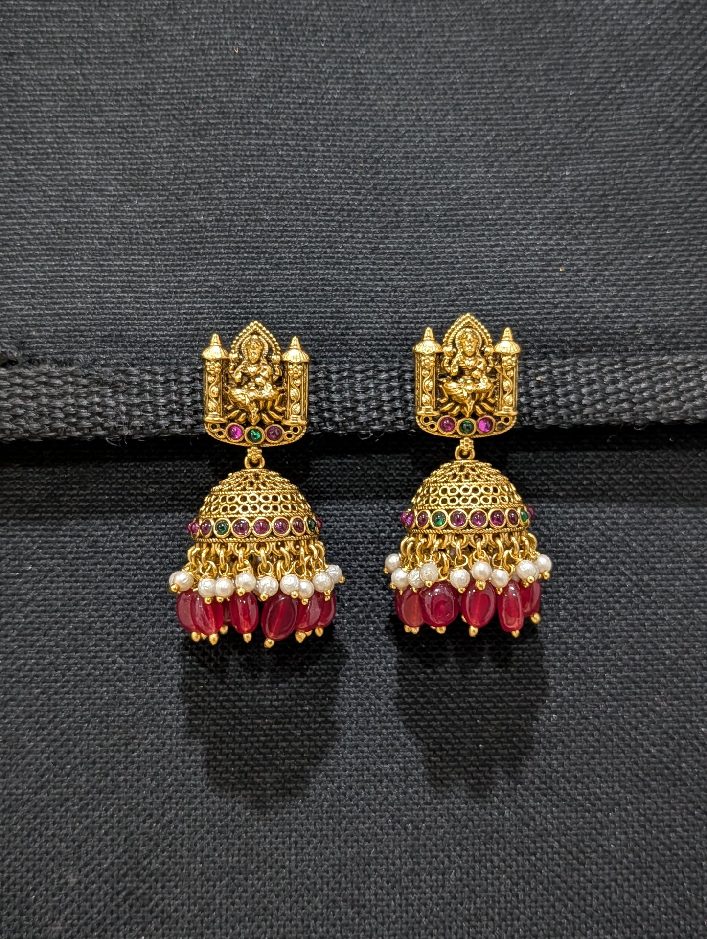 Antique gold plated Kemp Lakshmi ji Jhumka
