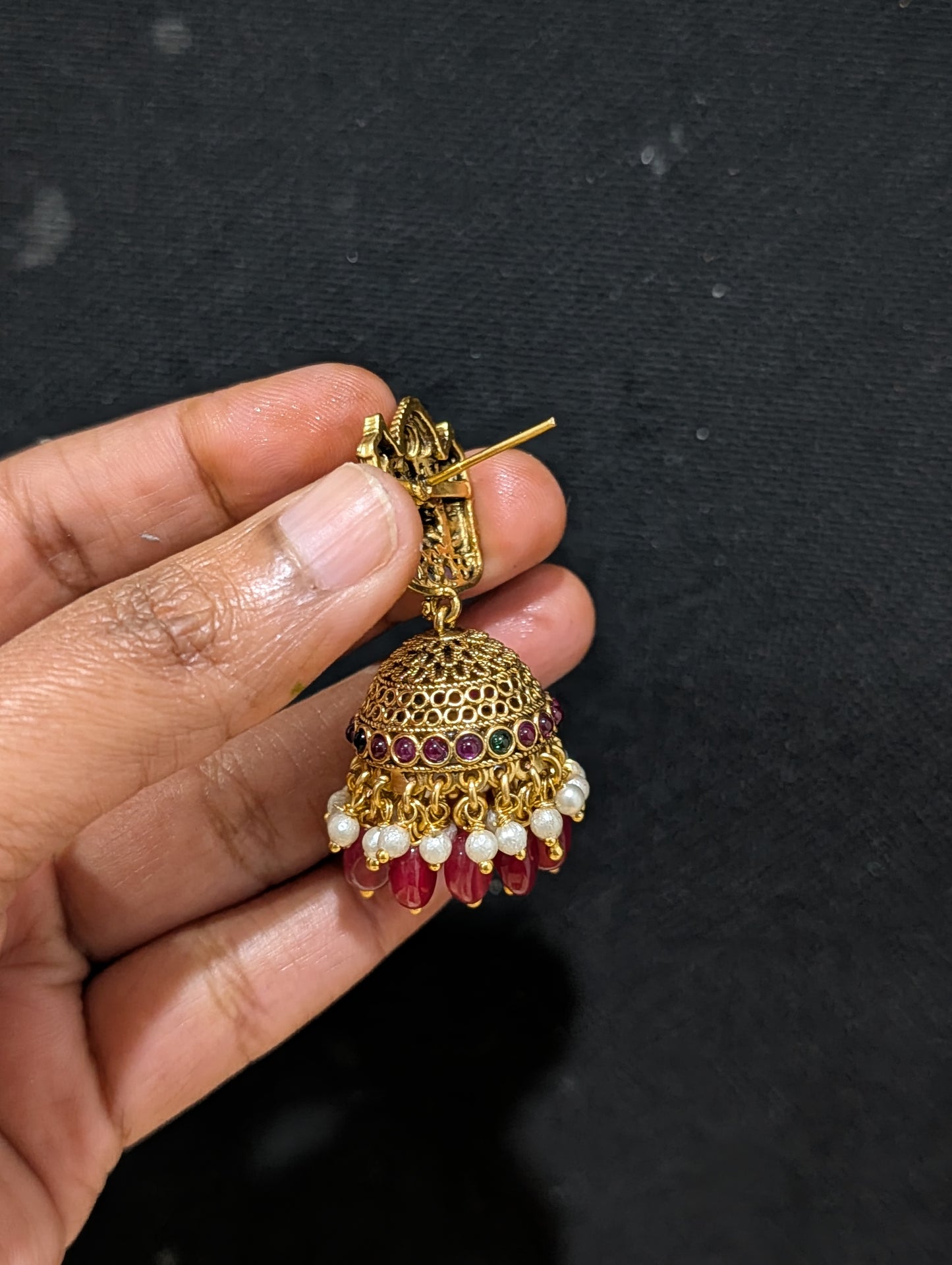 Antique gold plated Kemp Lakshmi ji Jhumka