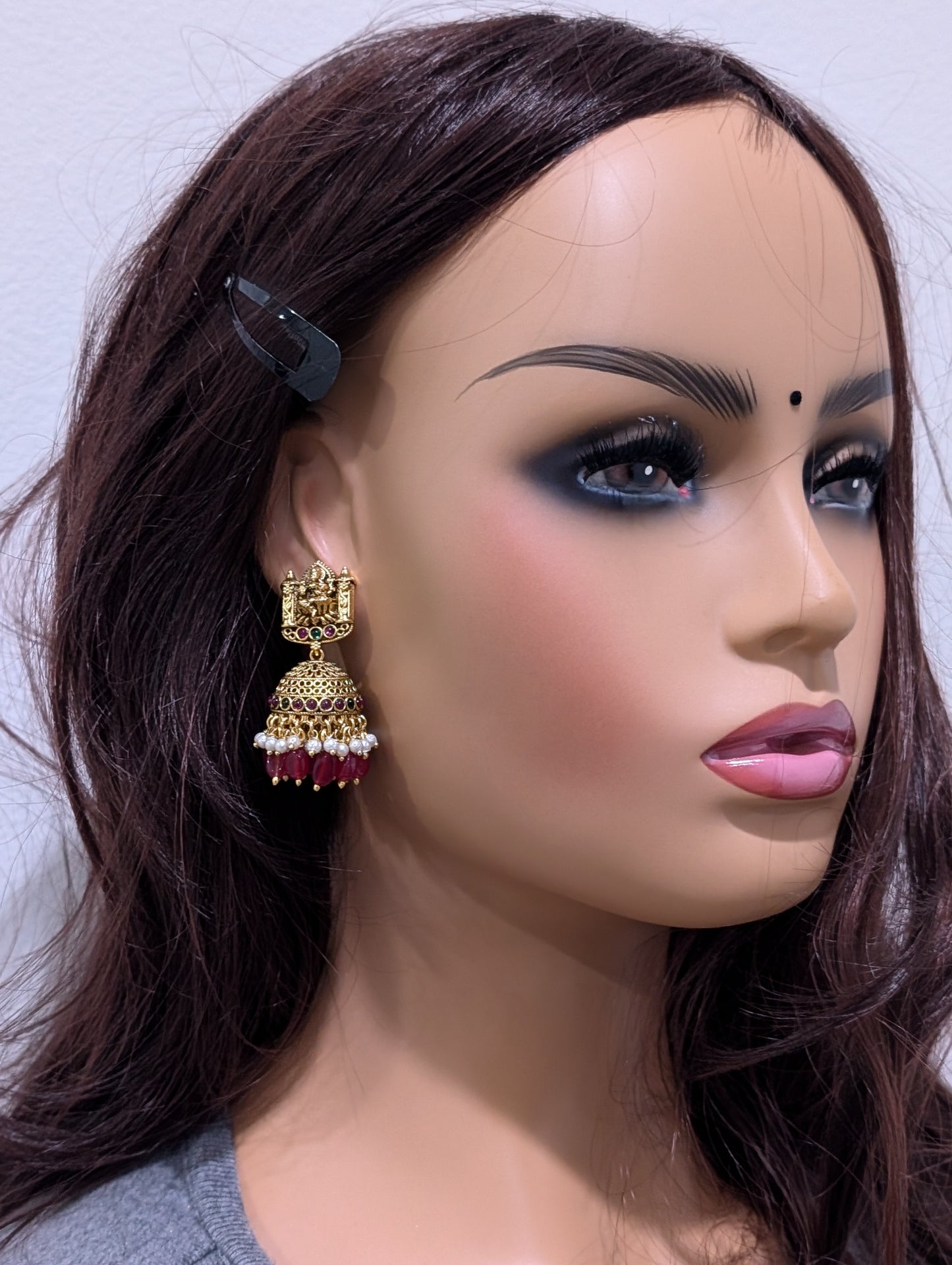 Antique gold plated Kemp Lakshmi ji Jhumka