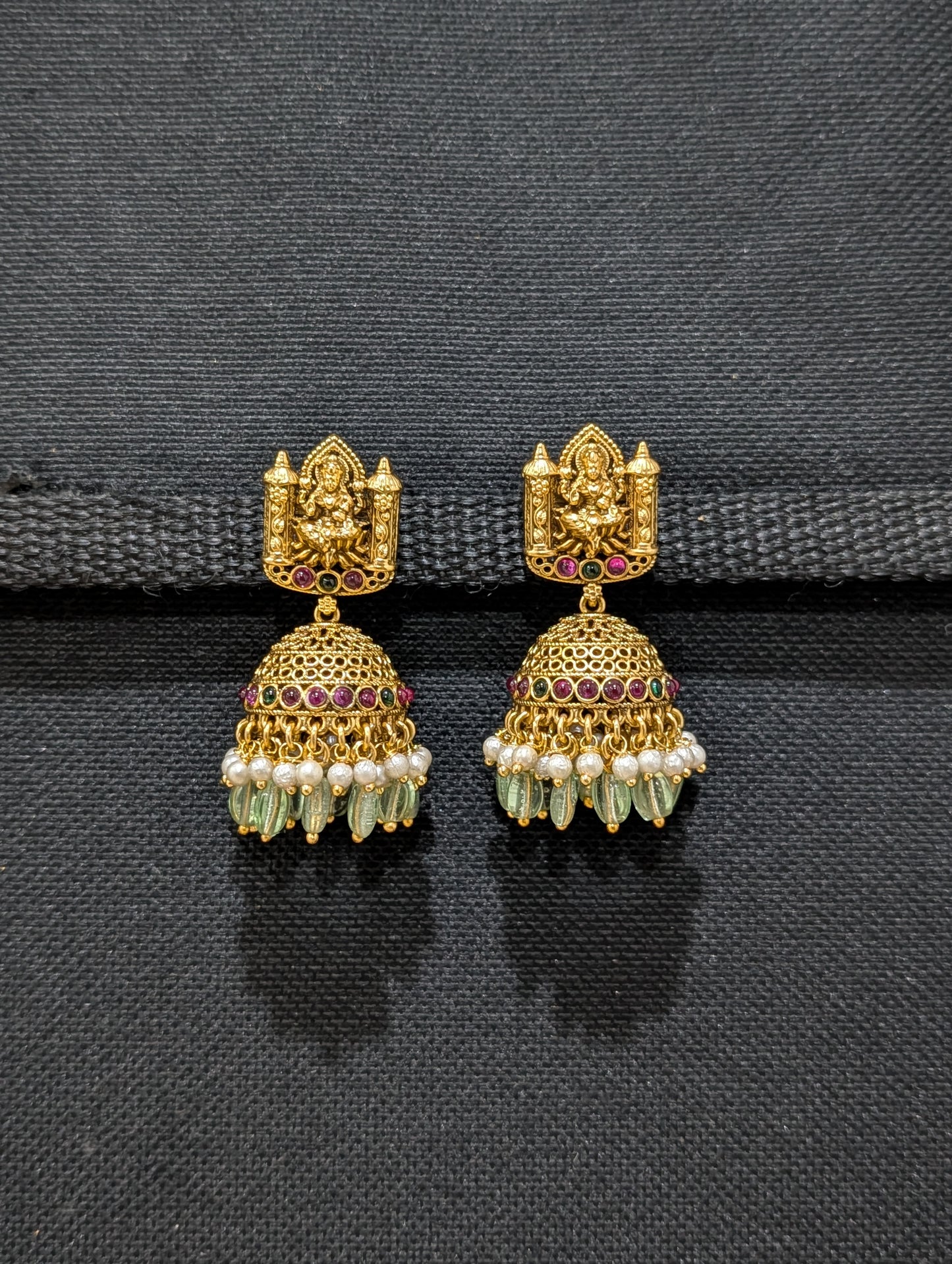 Antique gold plated Kemp Lakshmi ji Jhumka