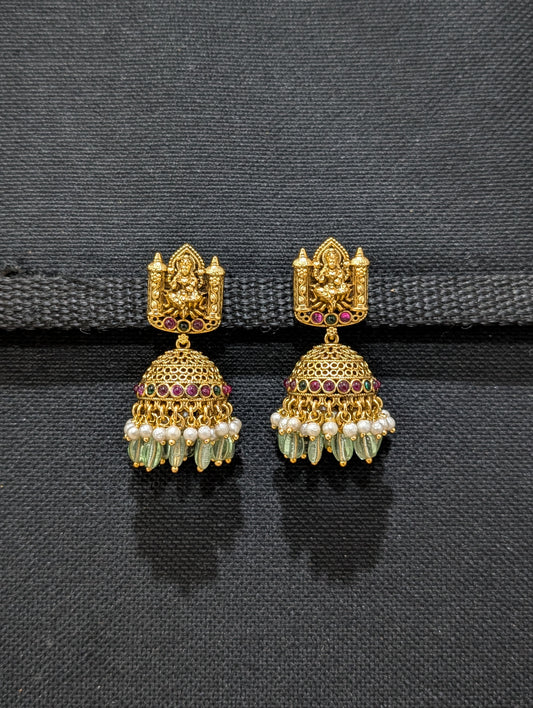 Antique gold plated Kemp Lakshmi ji Jhumka