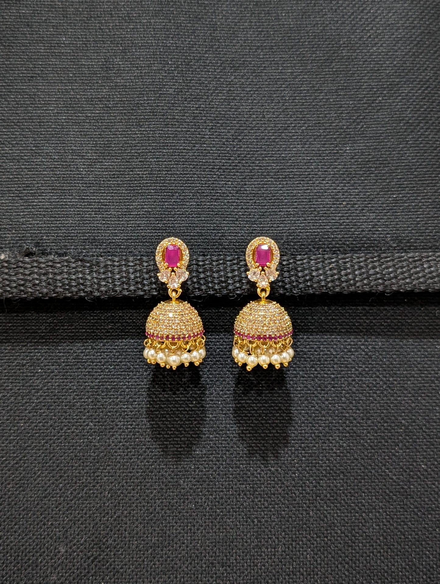 One gram gold plated CZ Medium Jhumka Earrings - D1