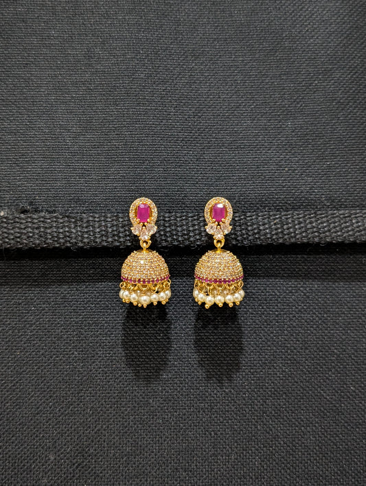 One gram gold plated CZ Medium Jhumka Earrings - D1
