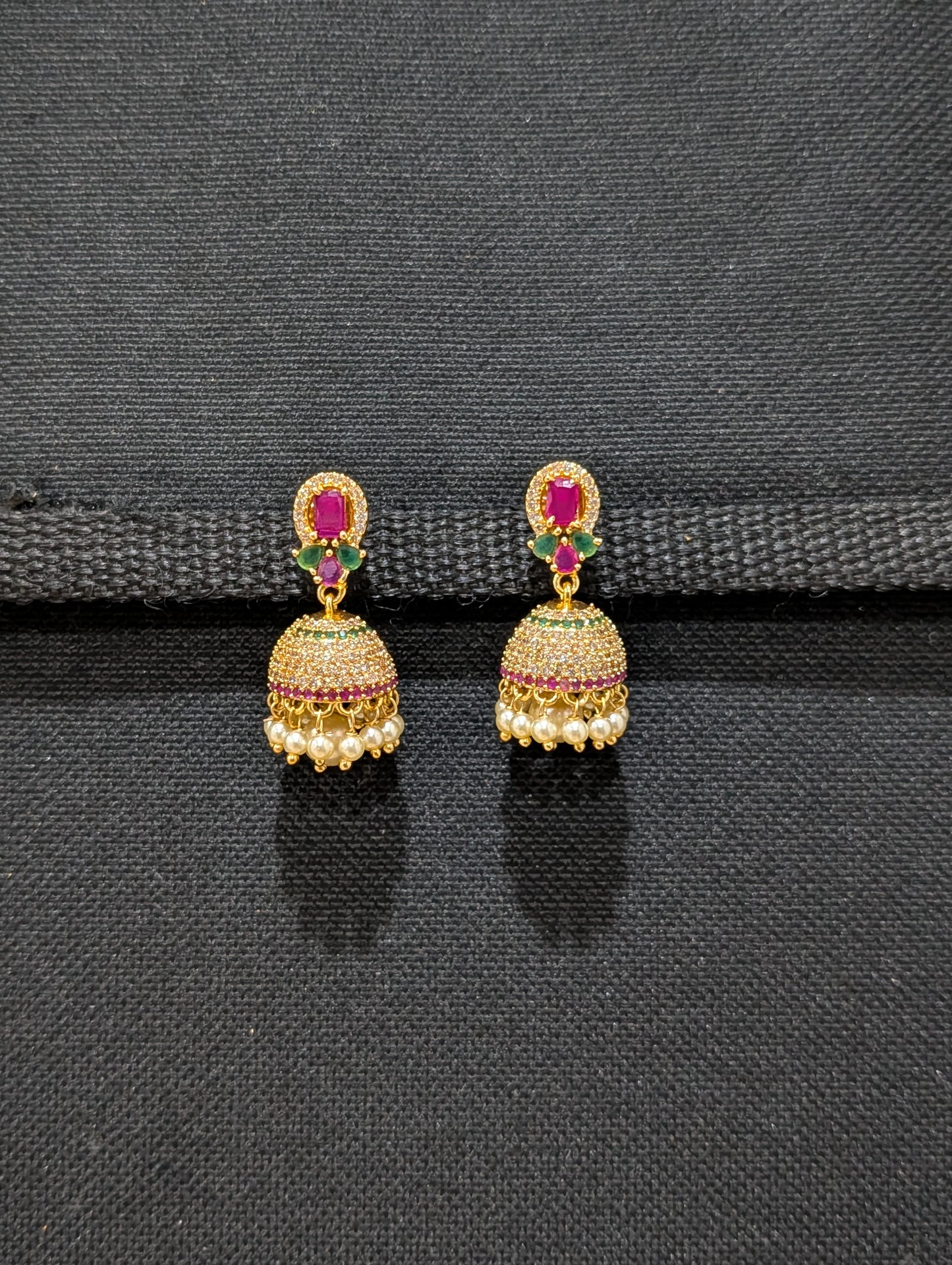 One gram gold plated CZ Medium Jhumka Earrings - D1