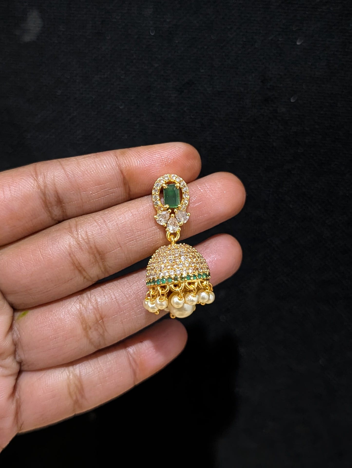 One gram gold plated CZ Medium Jhumka Earrings - D1