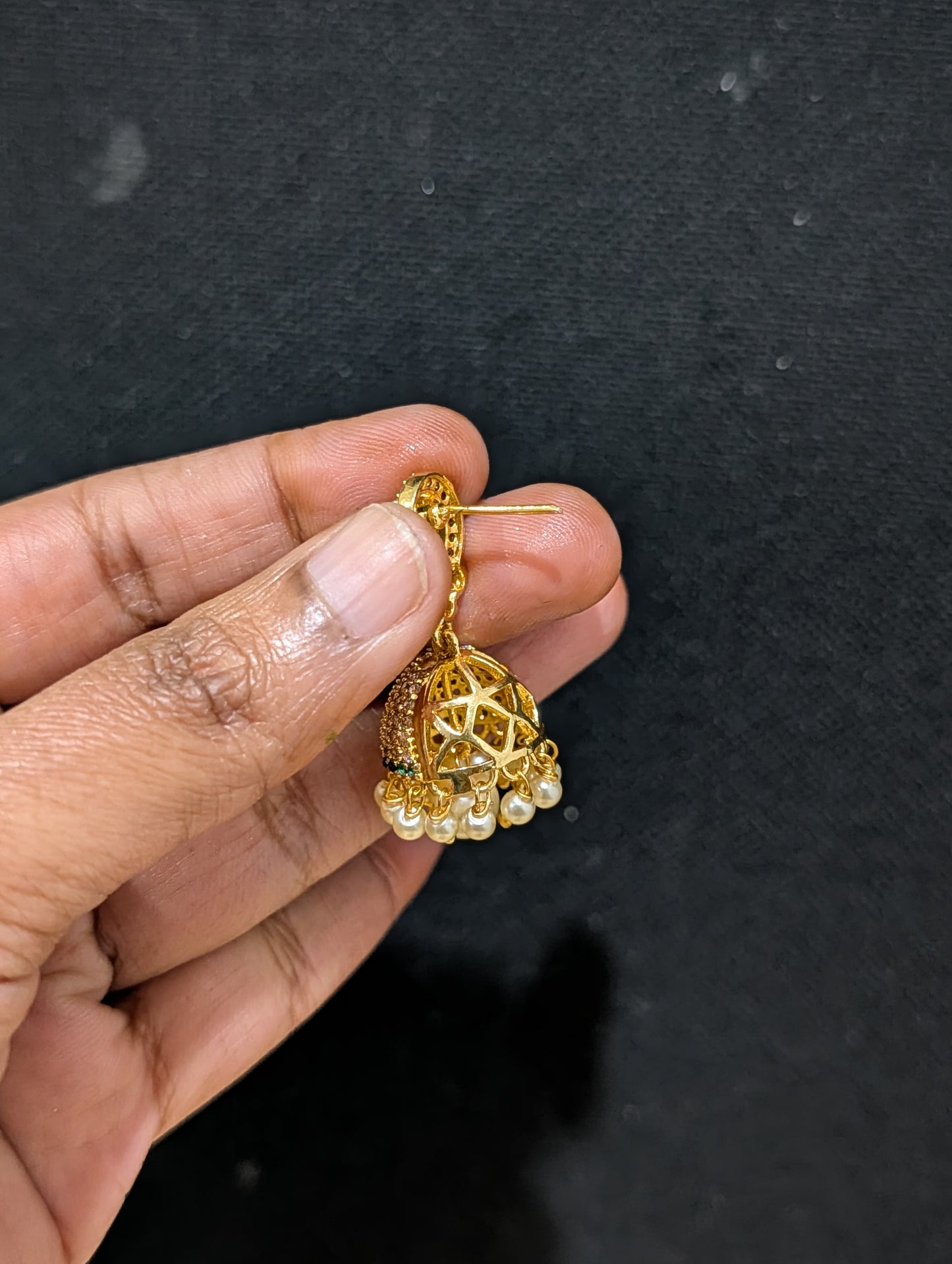 One gram gold plated CZ Medium Jhumka Earrings - D1