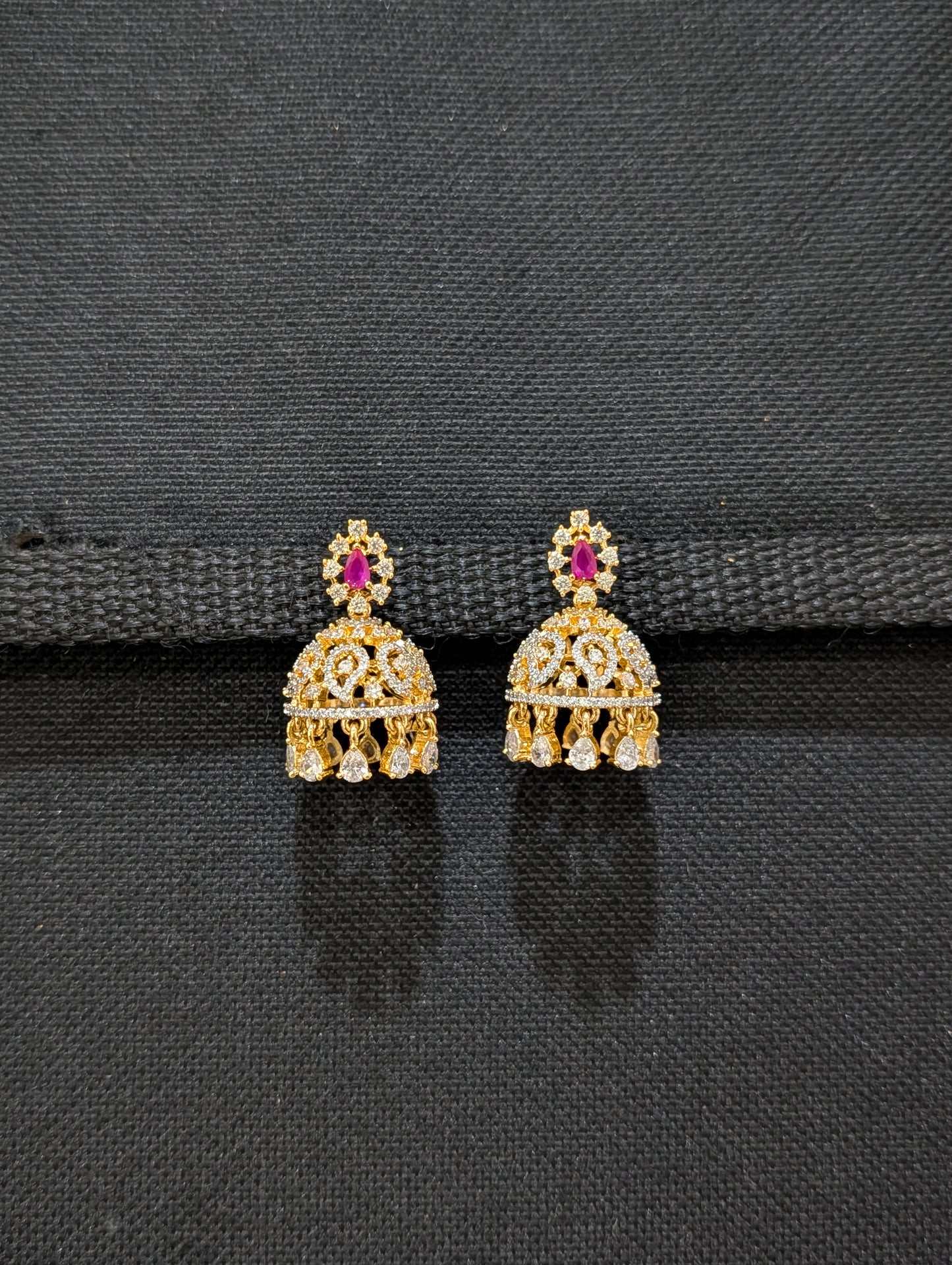 Teardrop Stud Shiny CZ Jhumka Earrings