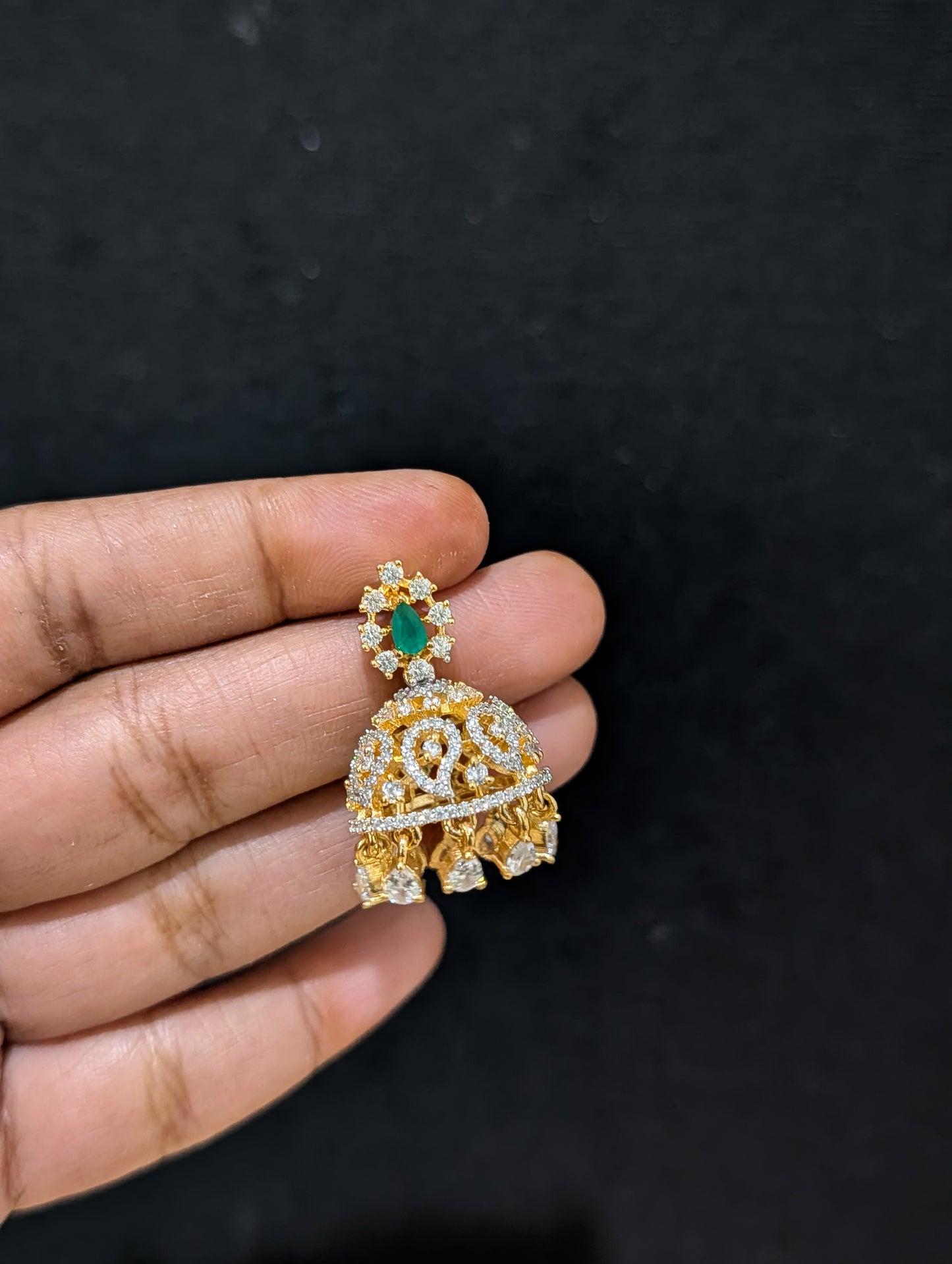 Teardrop Stud Shiny CZ Jhumka Earrings