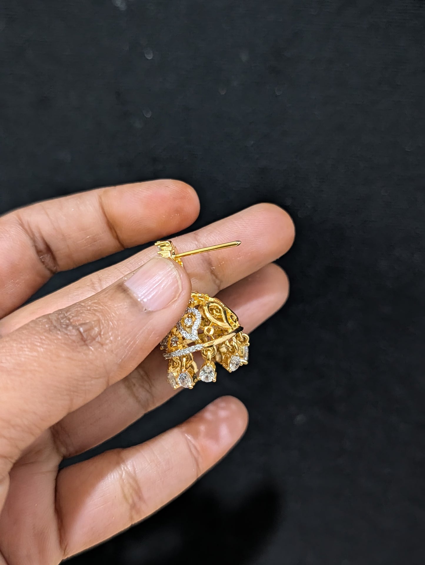 Teardrop Stud Shiny CZ Jhumka Earrings