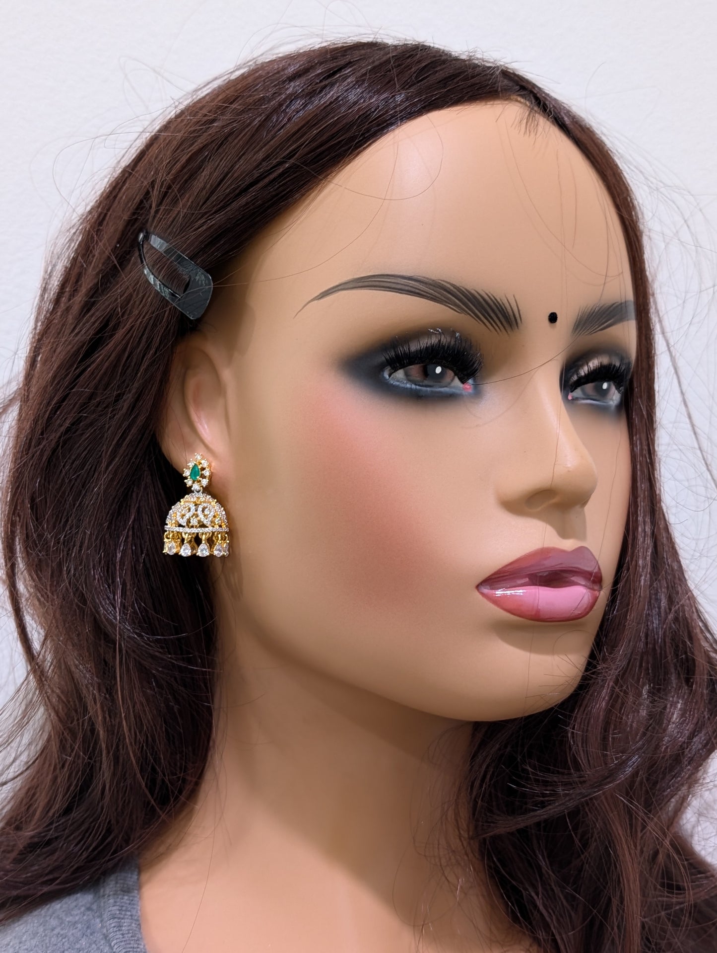 Teardrop Stud Shiny CZ Jhumka Earrings