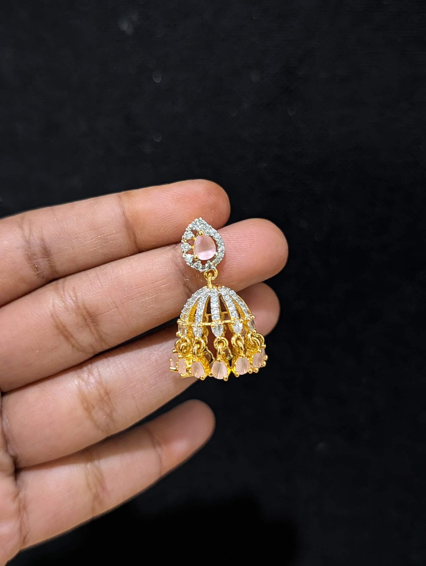 Mango Stud Shiny CZ Jhumka Earrings