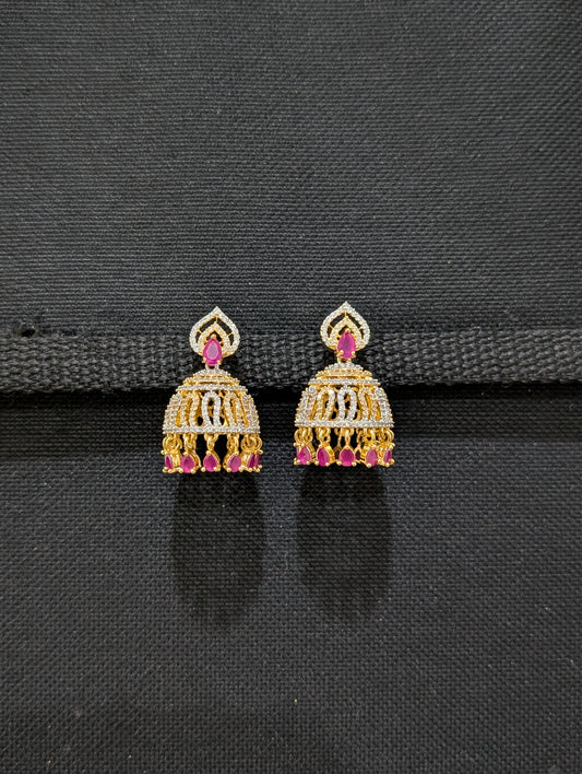 Dual teardrop Stud Shiny CZ Jhumka Earrings