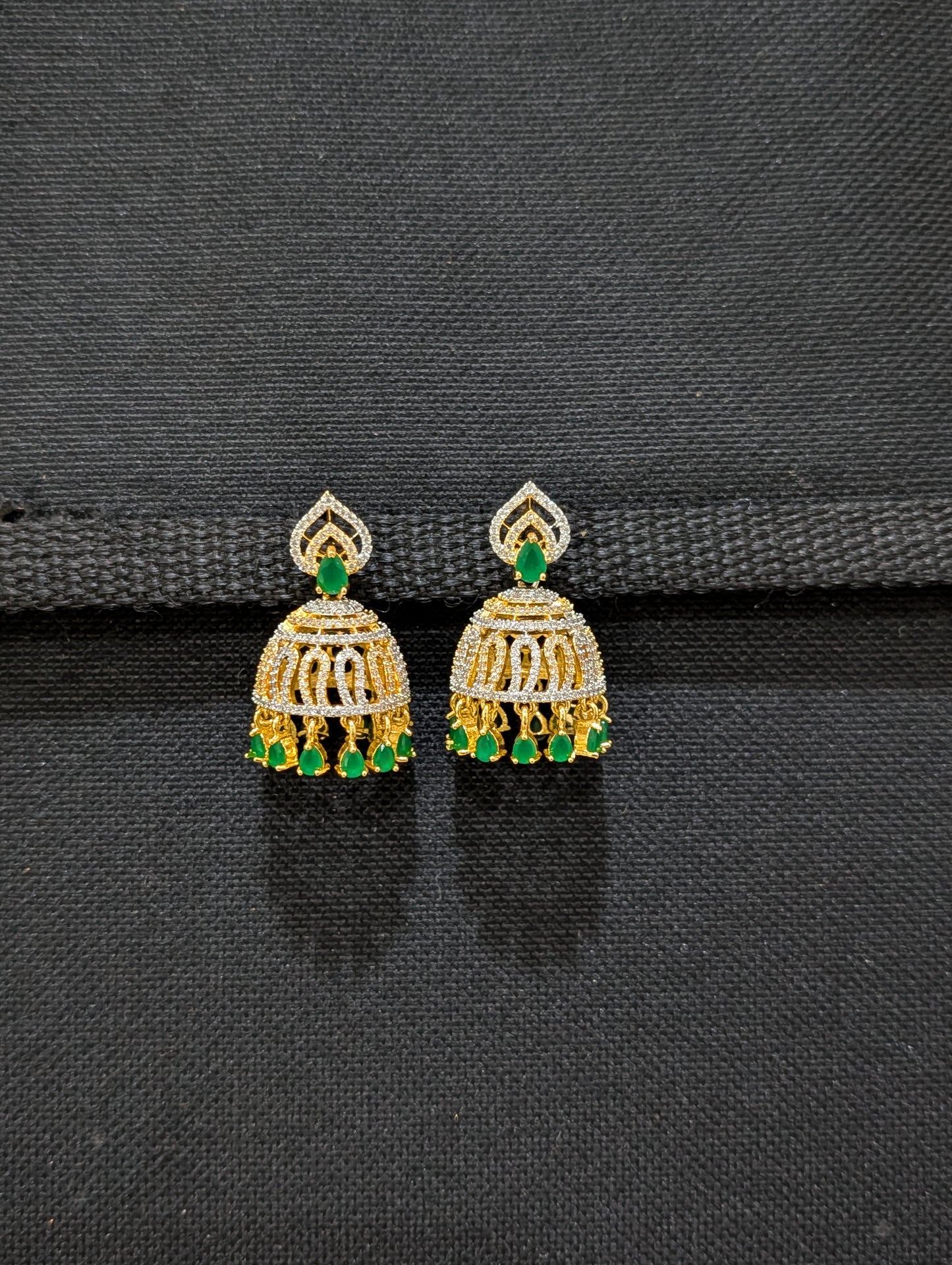 Dual teardrop Stud Shiny CZ Jhumka Earrings