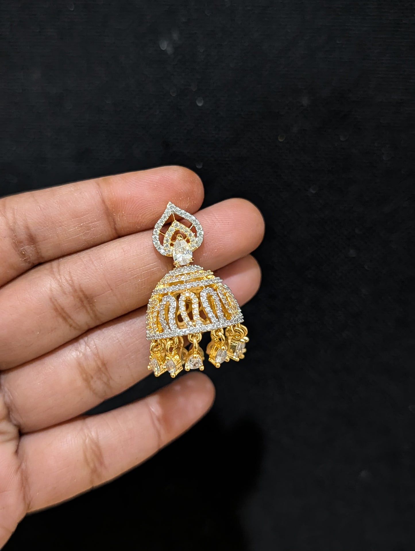 Dual teardrop Stud Shiny CZ Jhumka Earrings