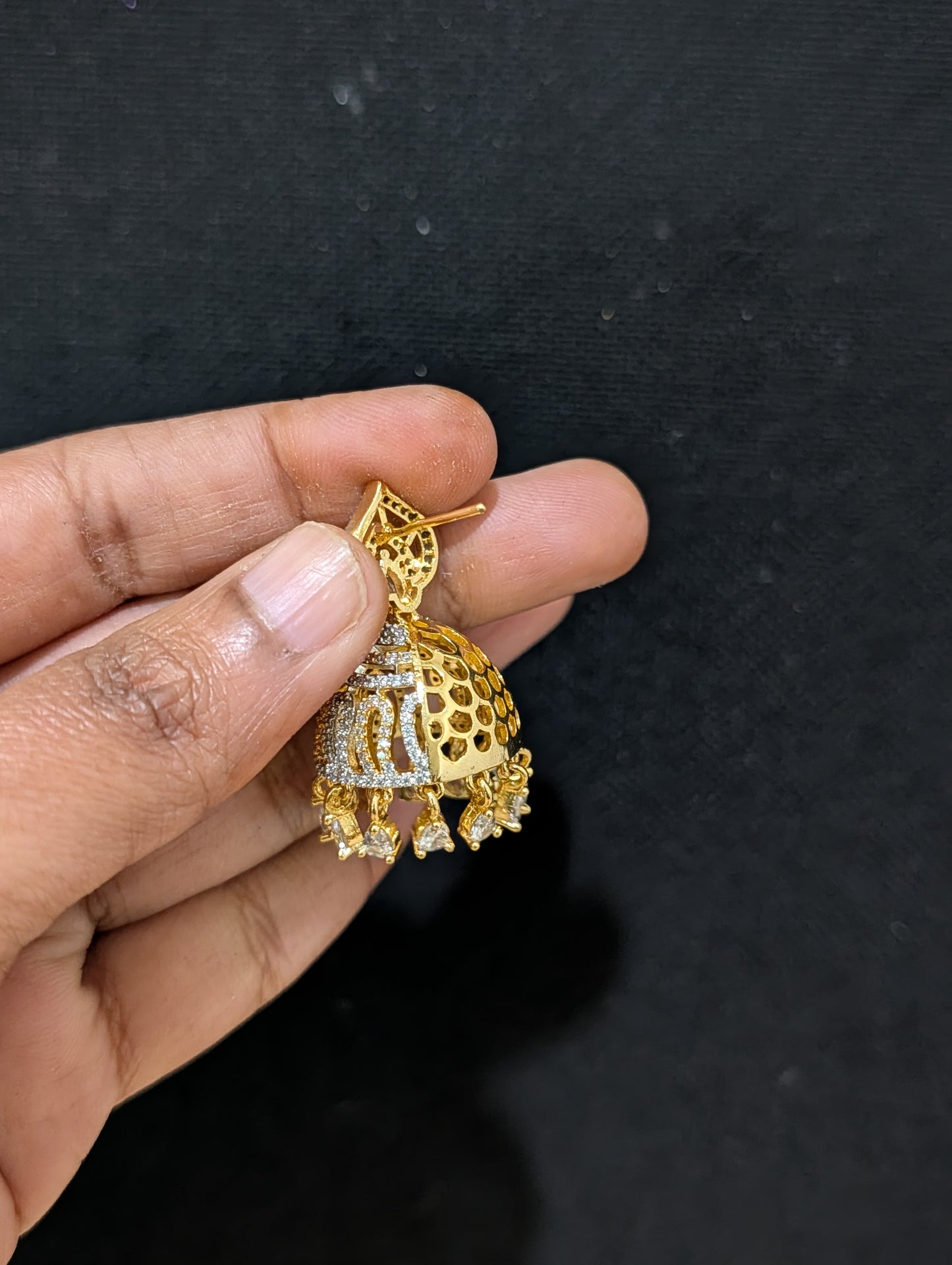 Dual teardrop Stud Shiny CZ Jhumka Earrings