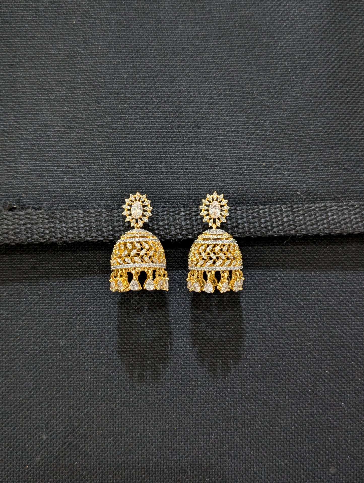 Oval Stud Designer Shiny CZ Jhumka Earrings