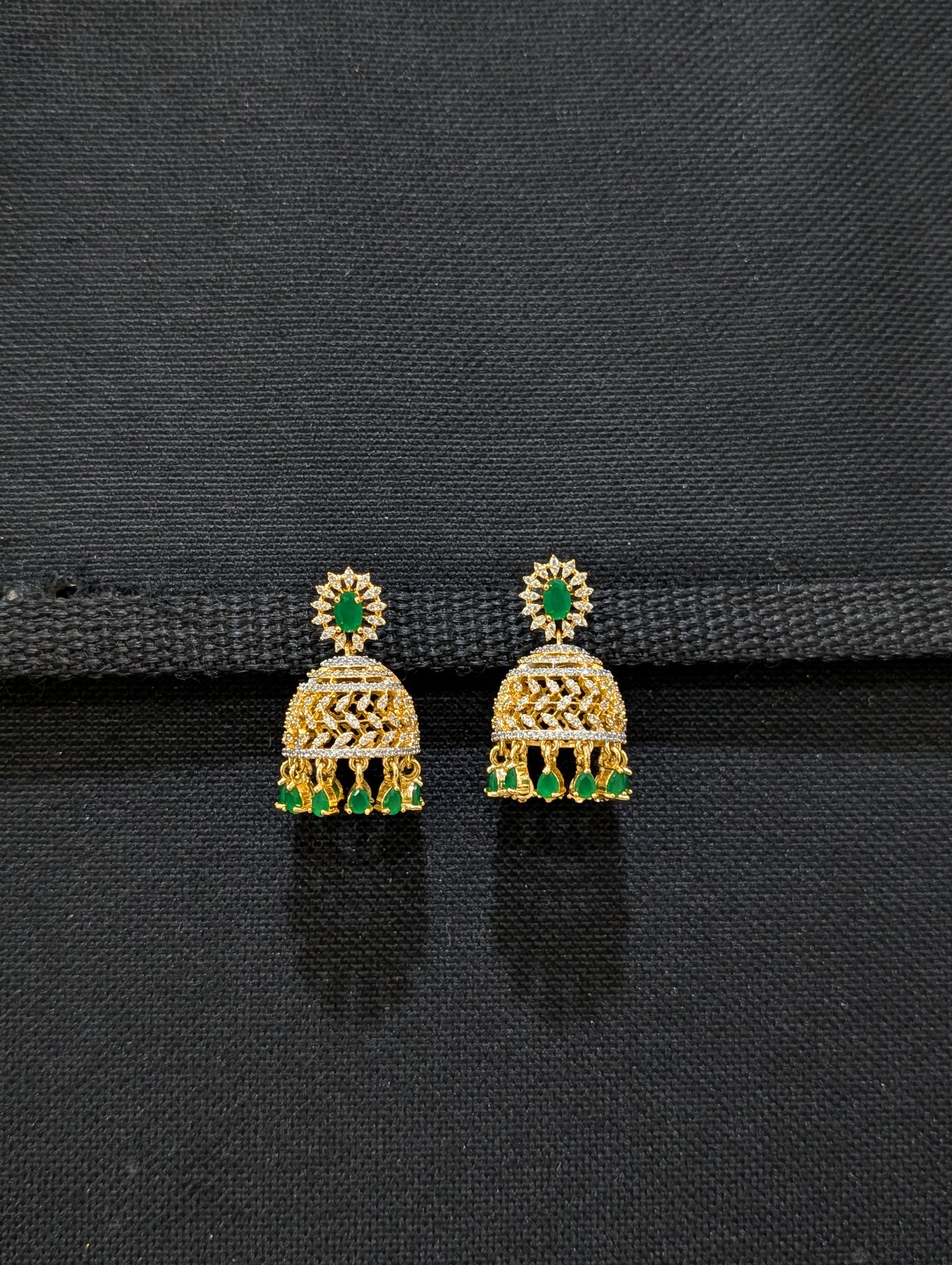 Oval Stud Designer Shiny CZ Jhumka Earrings
