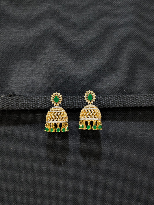 Oval Stud Designer Shiny CZ Jhumka Earrings
