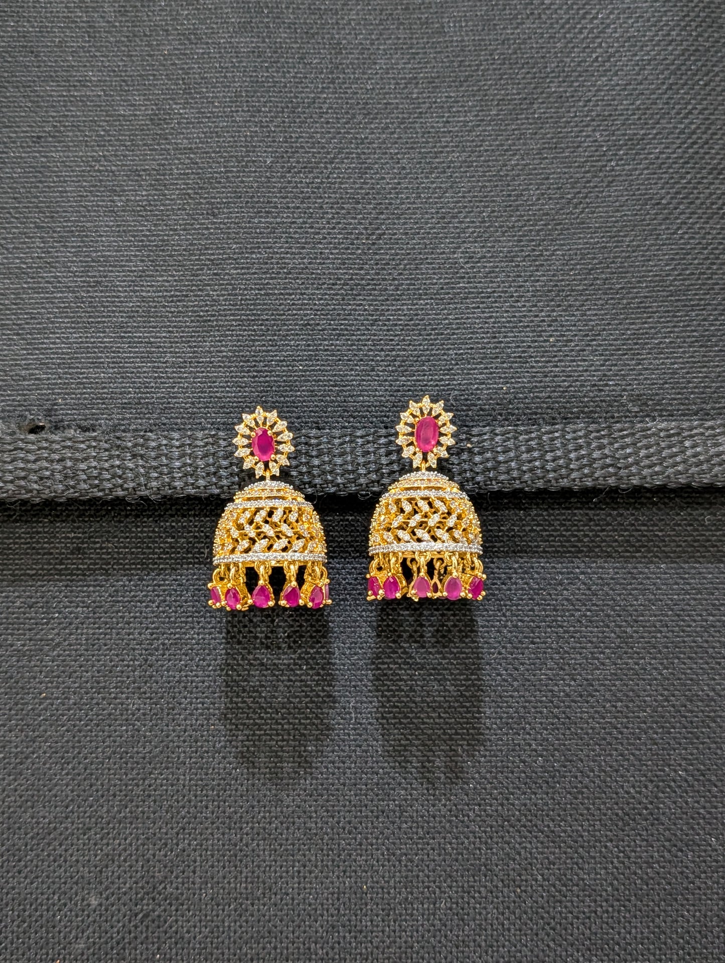 Oval Stud Designer Shiny CZ Jhumka Earrings
