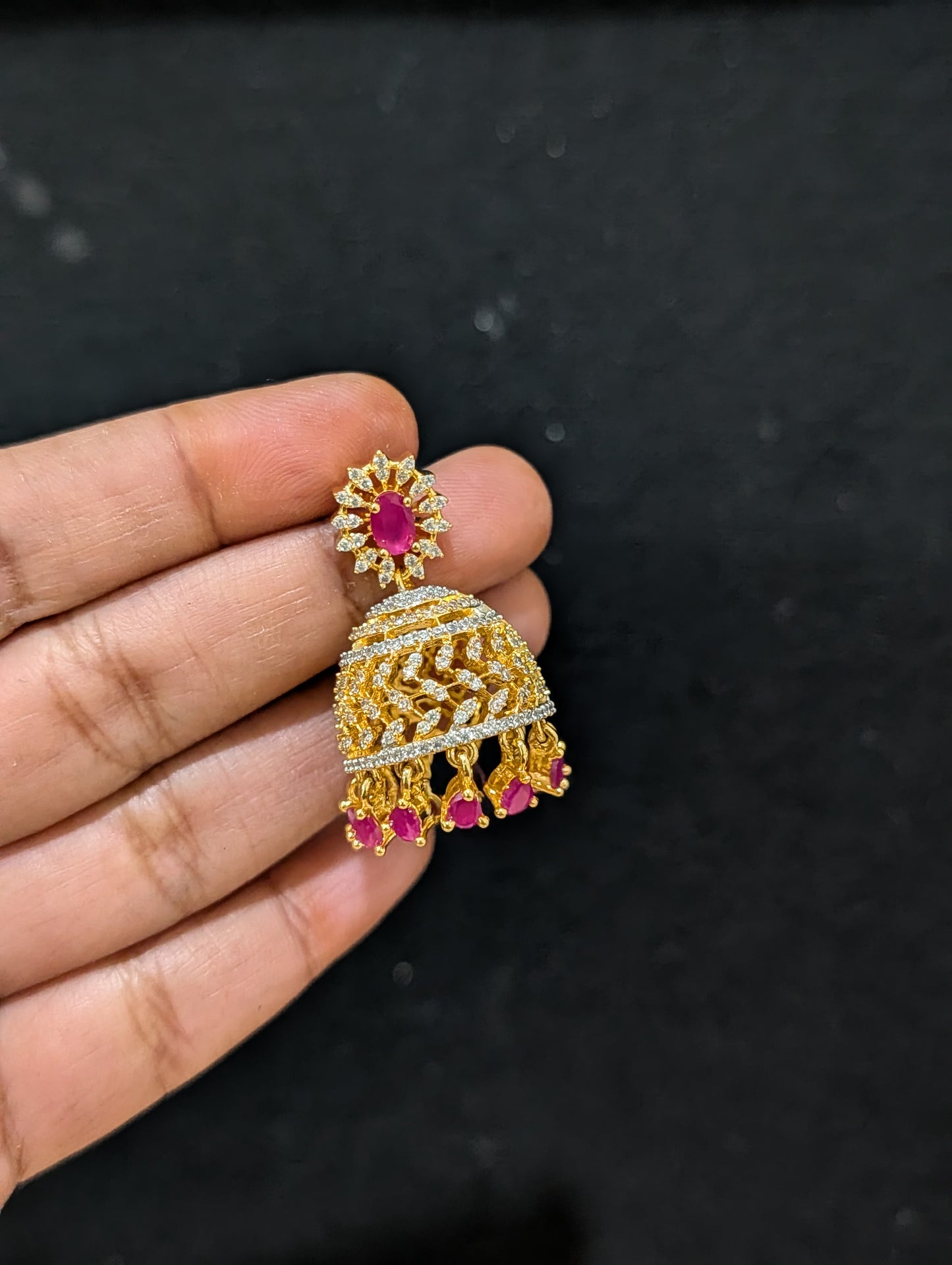 Oval Stud Designer Shiny CZ Jhumka Earrings