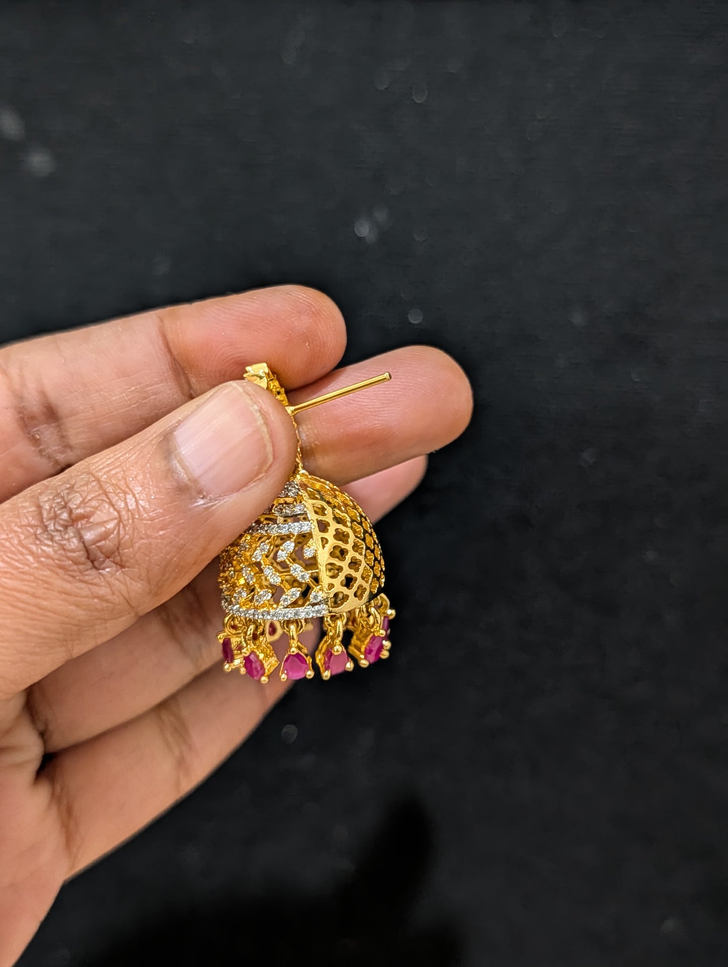 Oval Stud Designer Shiny CZ Jhumka Earrings