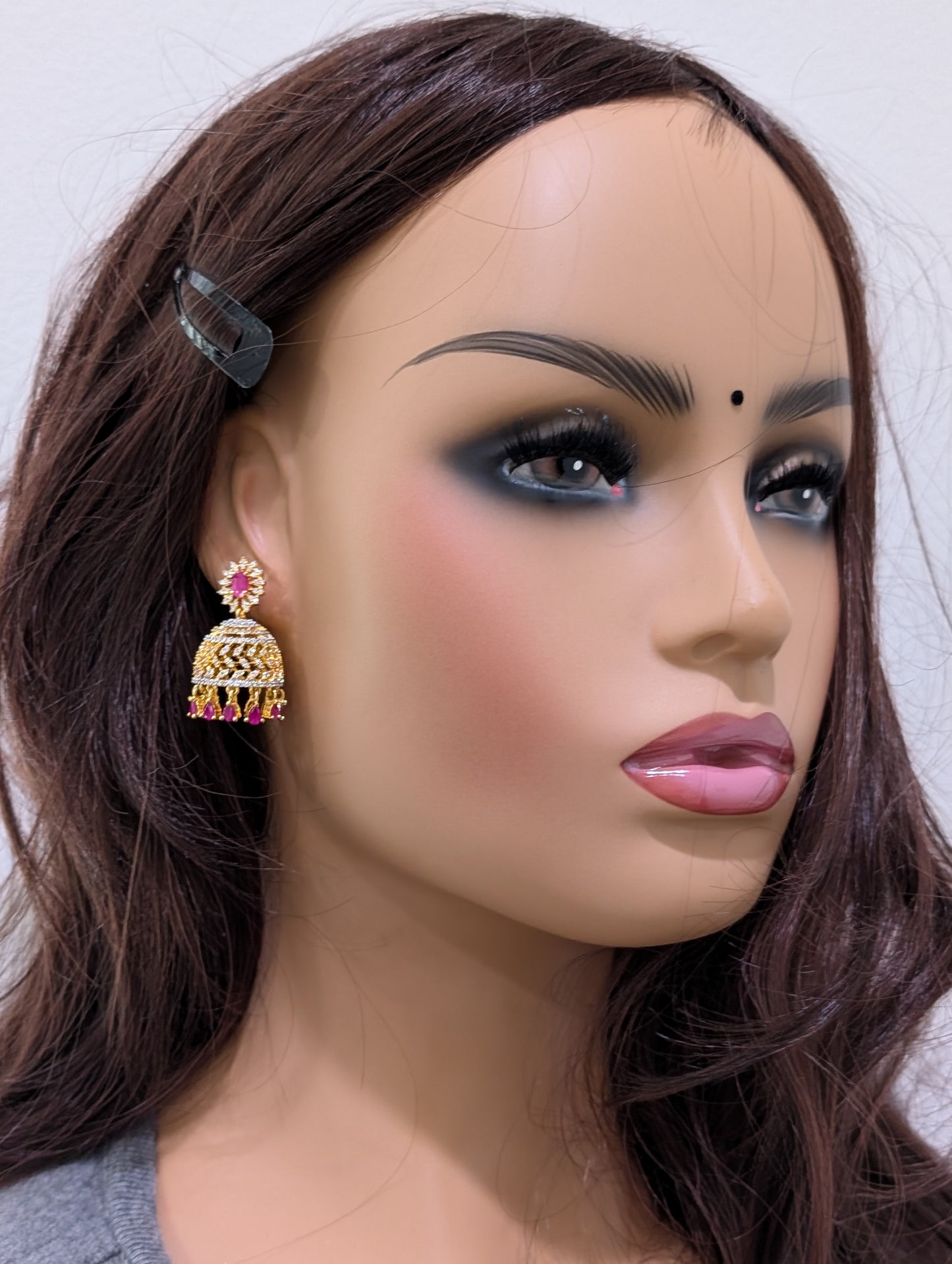 Oval Stud Designer Shiny CZ Jhumka Earrings