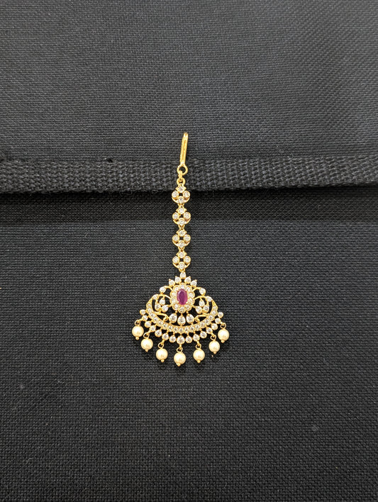 One gram gold Chandbali CZ Tikka