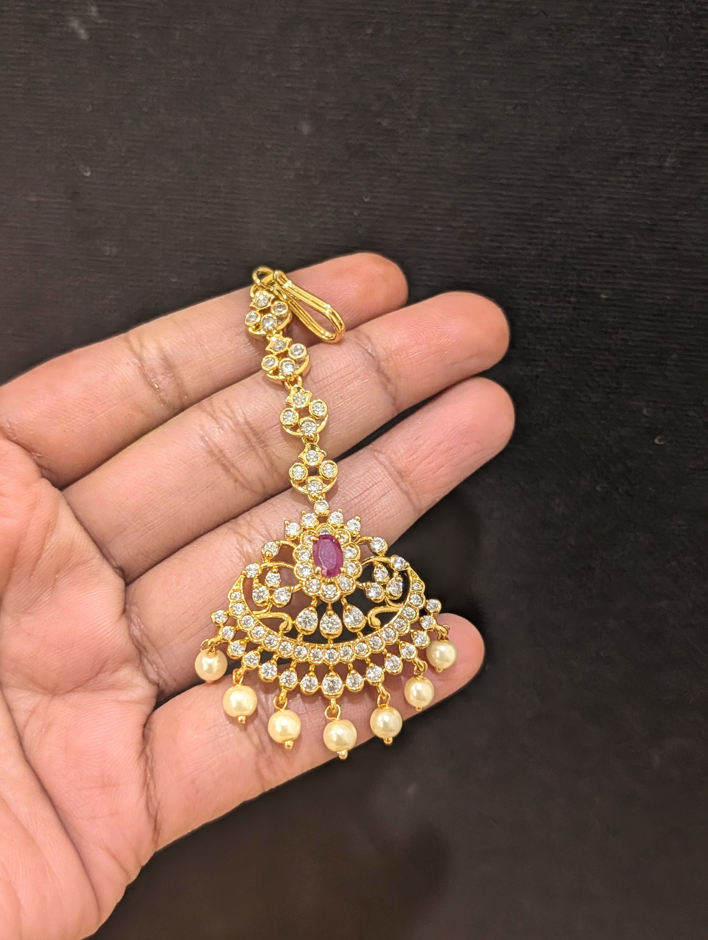 One gram gold Chandbali CZ Tikka