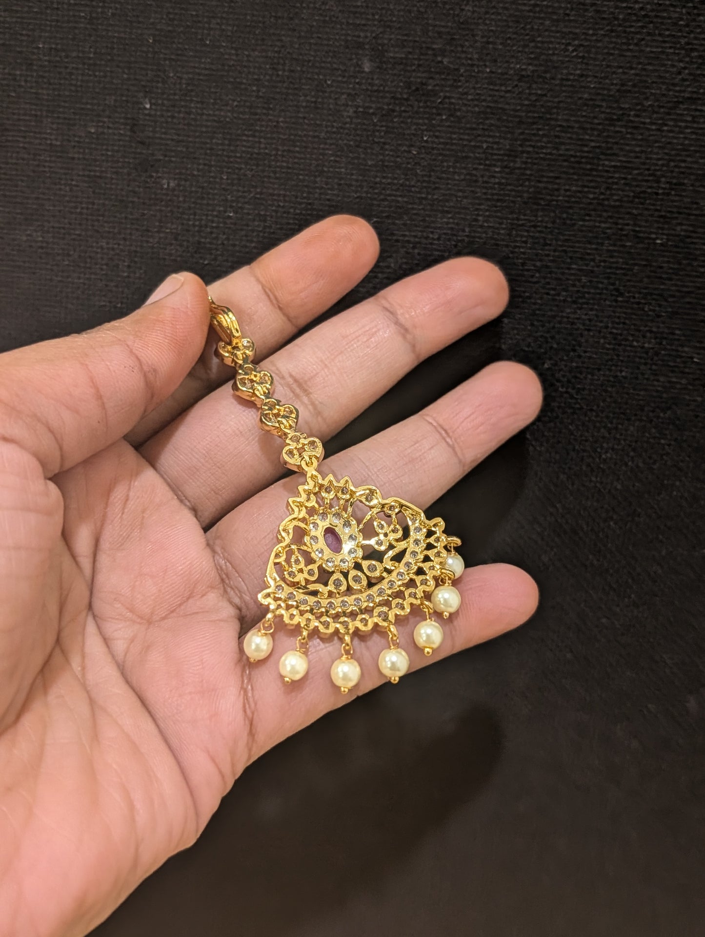 One gram gold Chandbali CZ Tikka