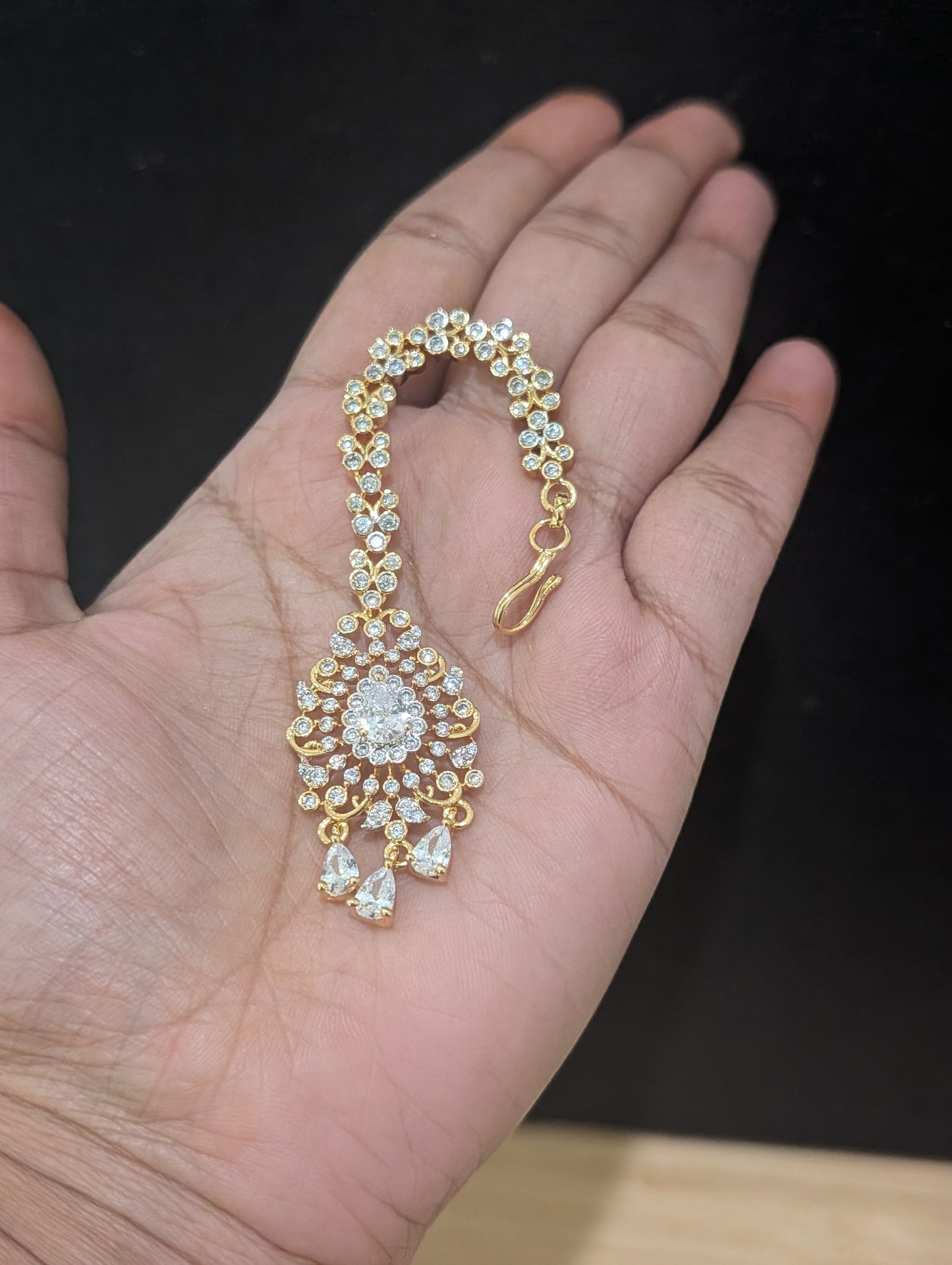 One gram gold plated Teardrop Chandbali Maang Tikka