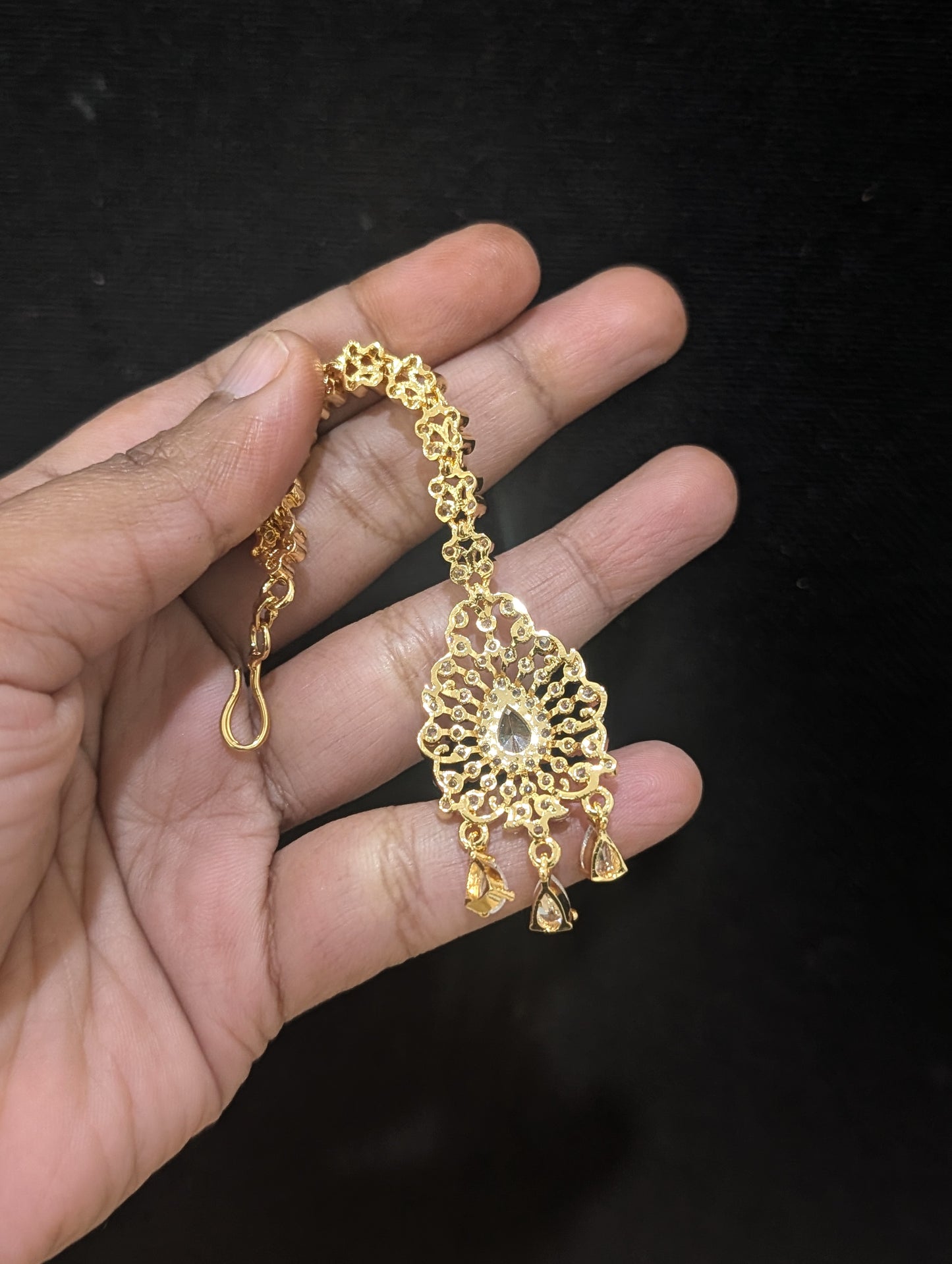 One gram gold plated Teardrop Chandbali Maang Tikka