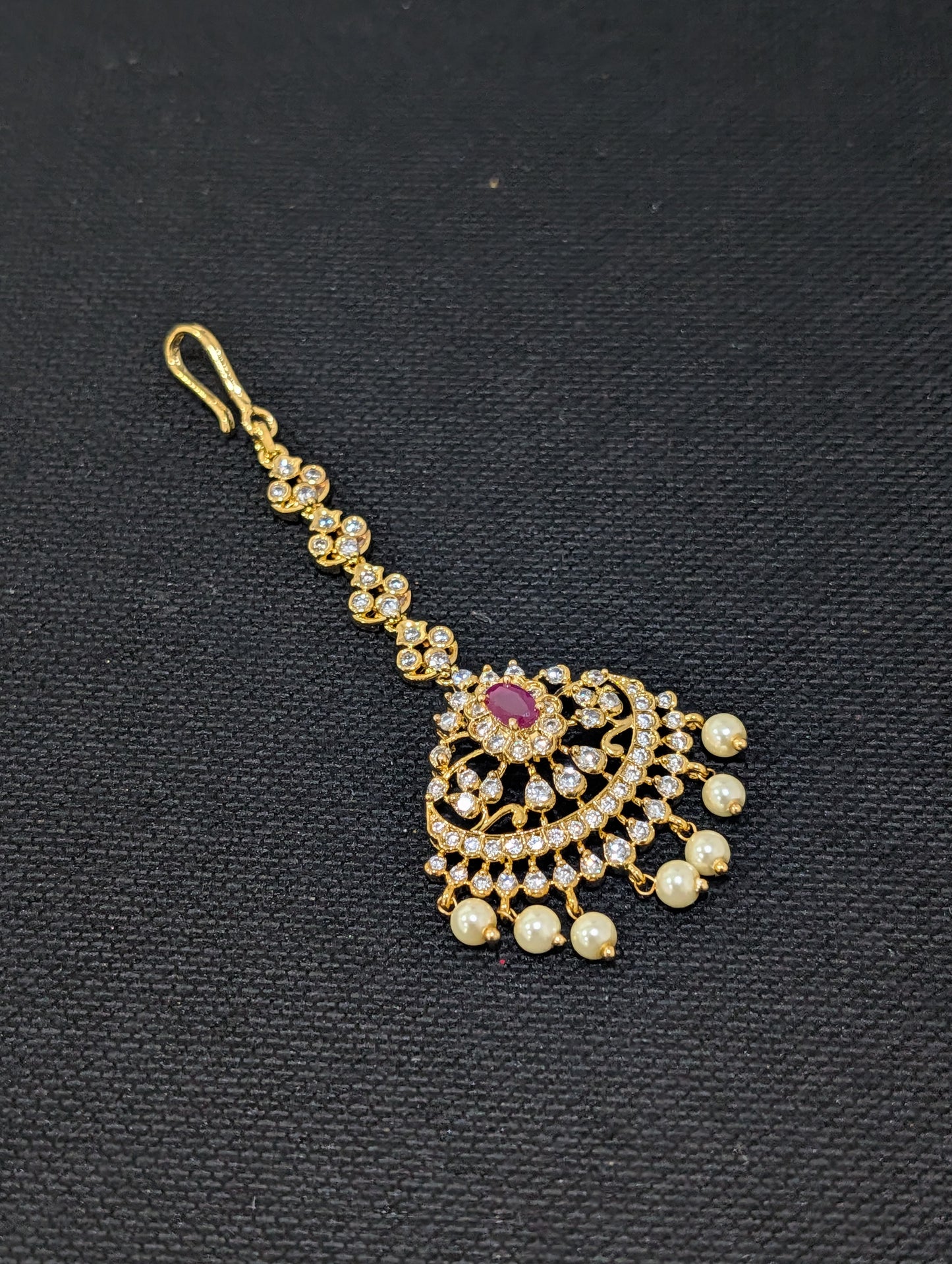 One gram gold Chandbali CZ Tikka