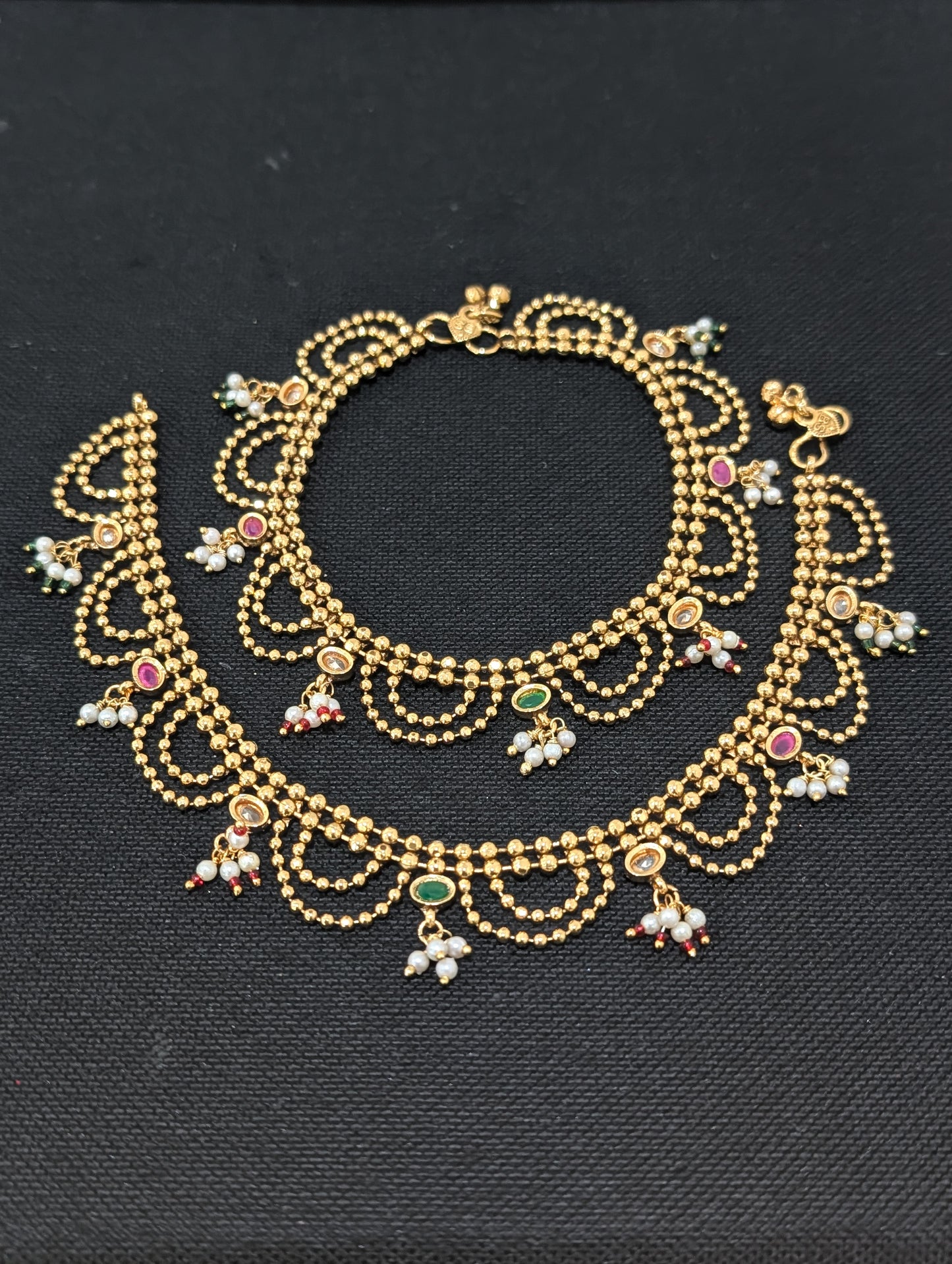 Dual line ball chain Gold plated Polki Anklets