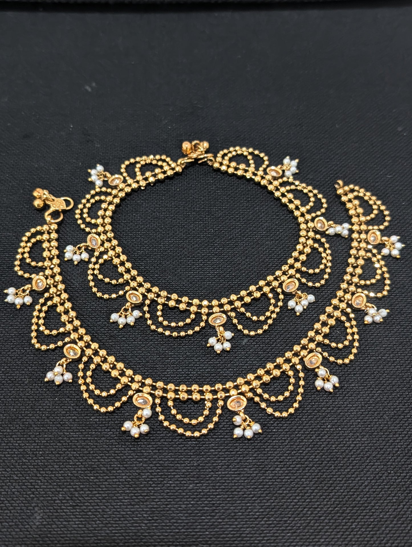 Dual line ball chain Gold plated Polki Anklets