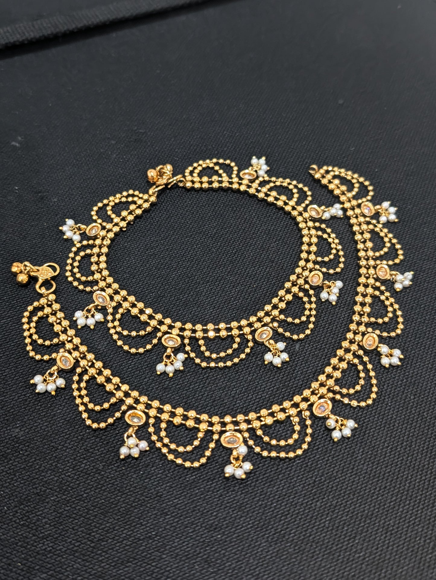 Dual line ball chain Gold plated Polki Anklets