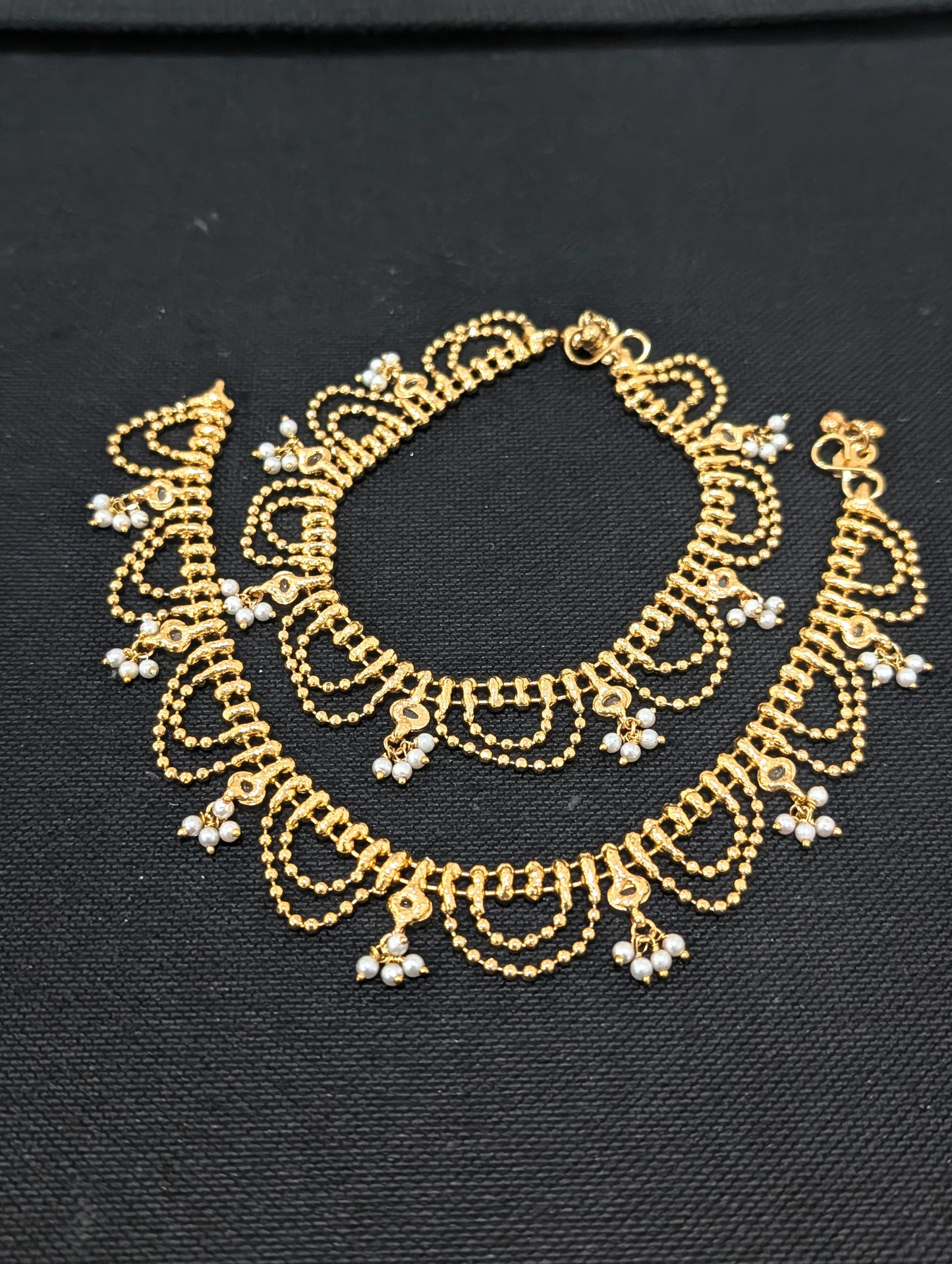 Dual line ball chain Gold plated Polki Anklets