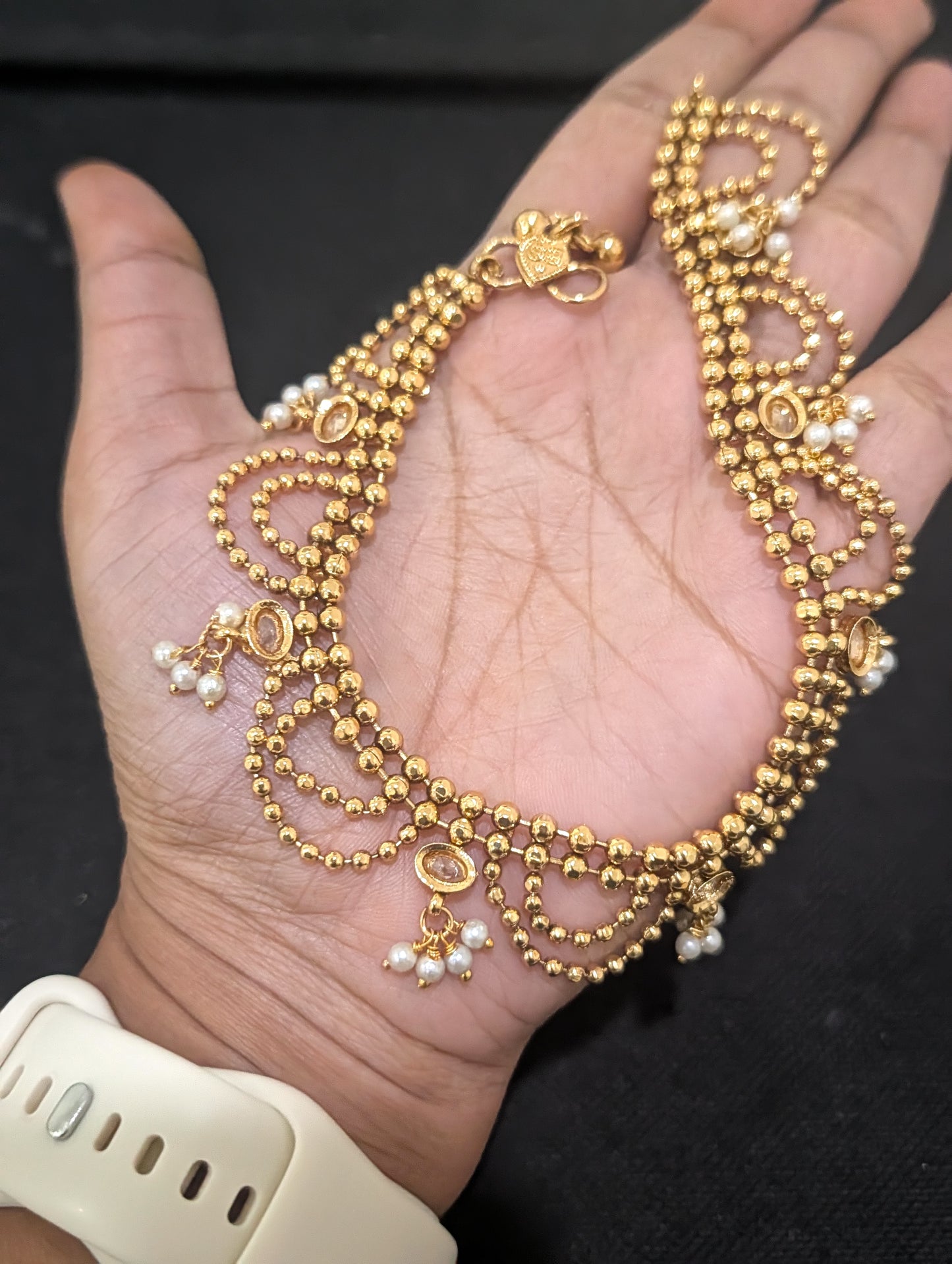 Dual line ball chain Gold plated Polki Anklets