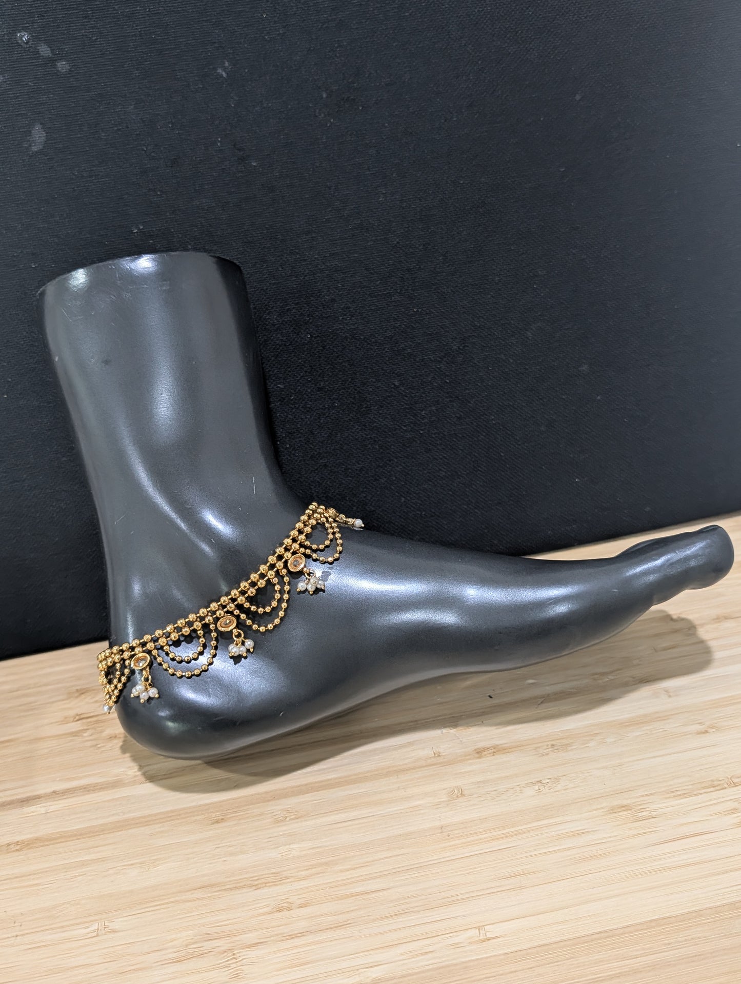 Dual line ball chain Gold plated Polki Anklets