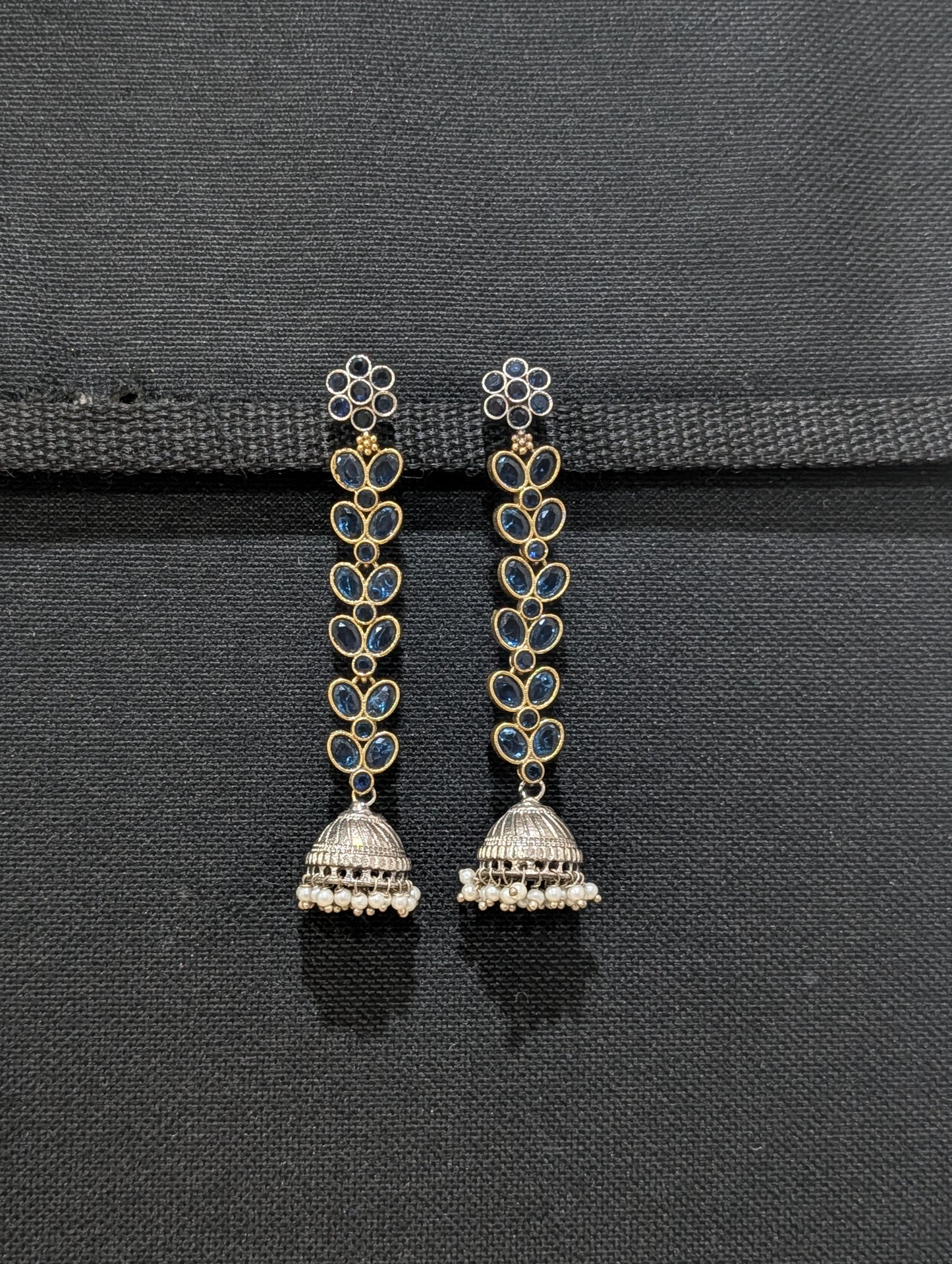 Dual tone German silver CZ Dangle Jhumka earrings