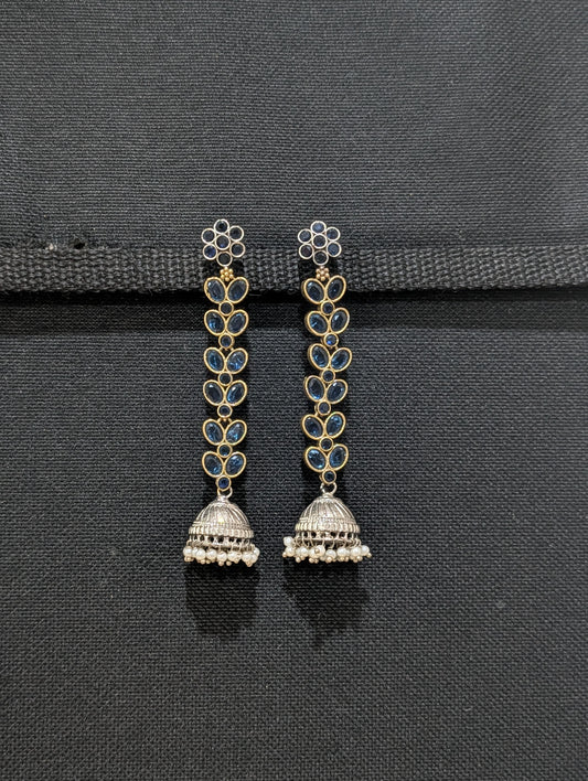 Dual tone German silver CZ Dangle Jhumka earrings